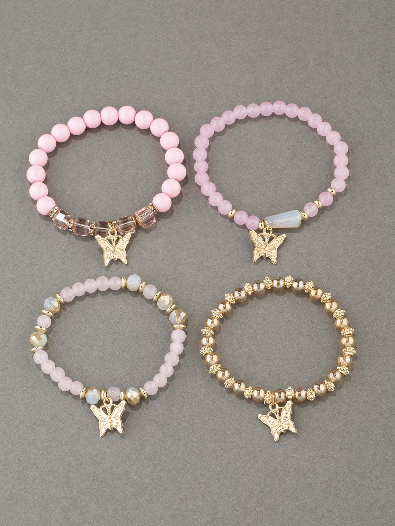 Stackable Crystal Beaded Bracelets for Women Boho Multi Layer Stretch Bracelets Natural Stone Bead Bracelet with Butterfly Charm Jewelry for Women - Pink 6.29Inch - Image 2
