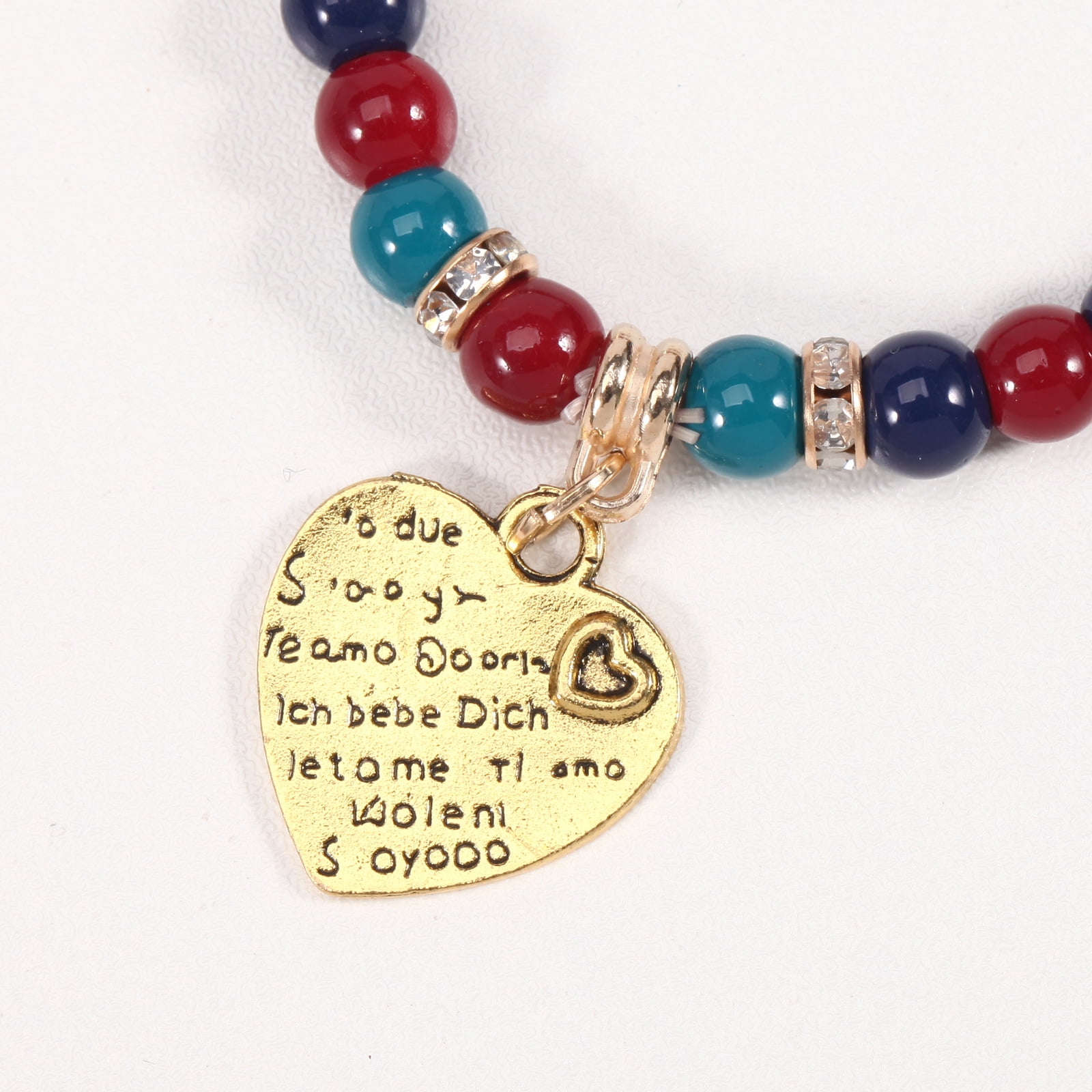 Stackable Crystal Beaded Bracelets for Women Boho Multi Layer Stretch Bracelets Natural Stone Bead Bracelet with Love Charm Jewelry for Women - Red 6.29Inch - Image 5