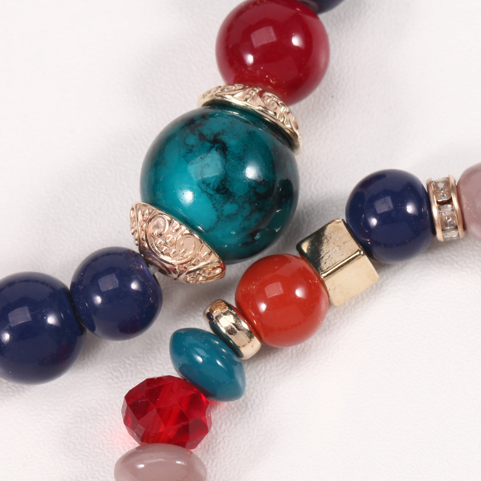 Stackable Crystal Beaded Bracelets for Women Boho Multi Layer Stretch Bracelets Natural Stone Bead Bracelet with Love Charm Jewelry for Women - Red 6.29Inch - Image 2
