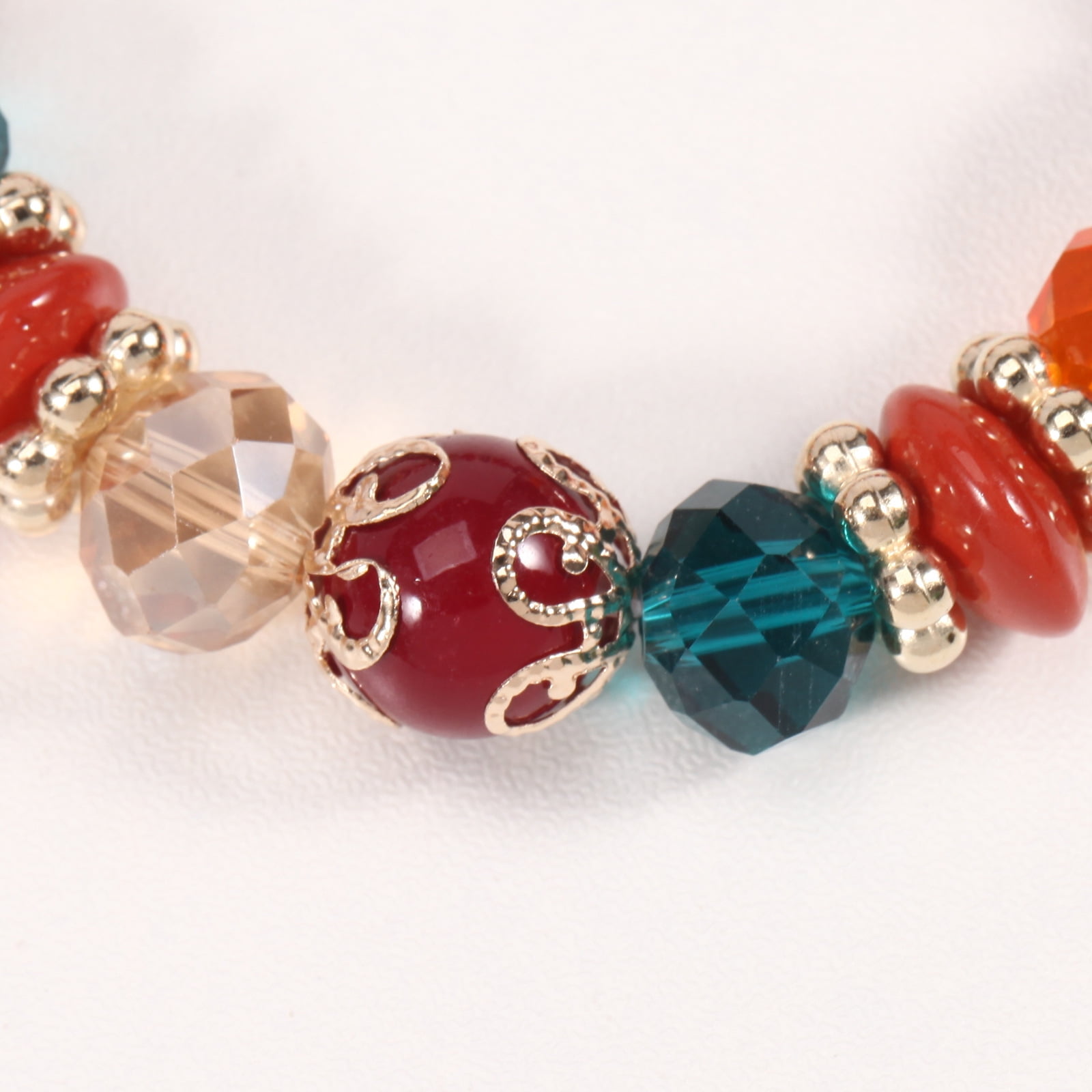 Stackable Crystal Beaded Bracelets for Women Boho Multi Layer Stretch Bracelets Natural Stone Bead Bracelet with Love Charm Jewelry for Women - Red 6.29Inch - Image 4