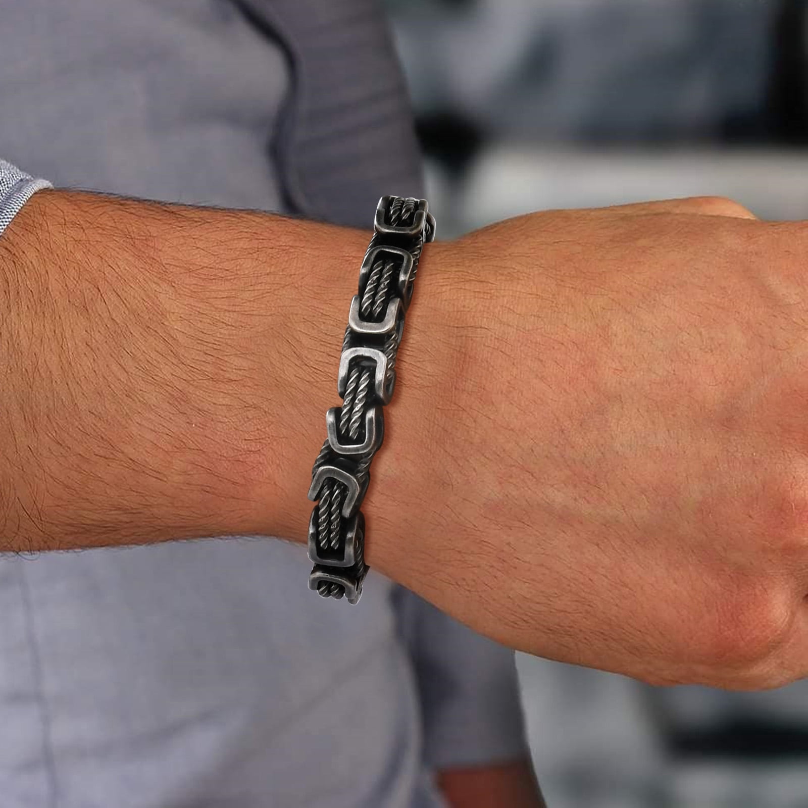 Stainless Steel Byzantine Bracelet for Men, Ancient Silver 8MM Waterproof Mens Chain Bracelets, Stylish Punk Non Tarnish Twisted Chain Link Bracelets Jewelry for Him - Image 2