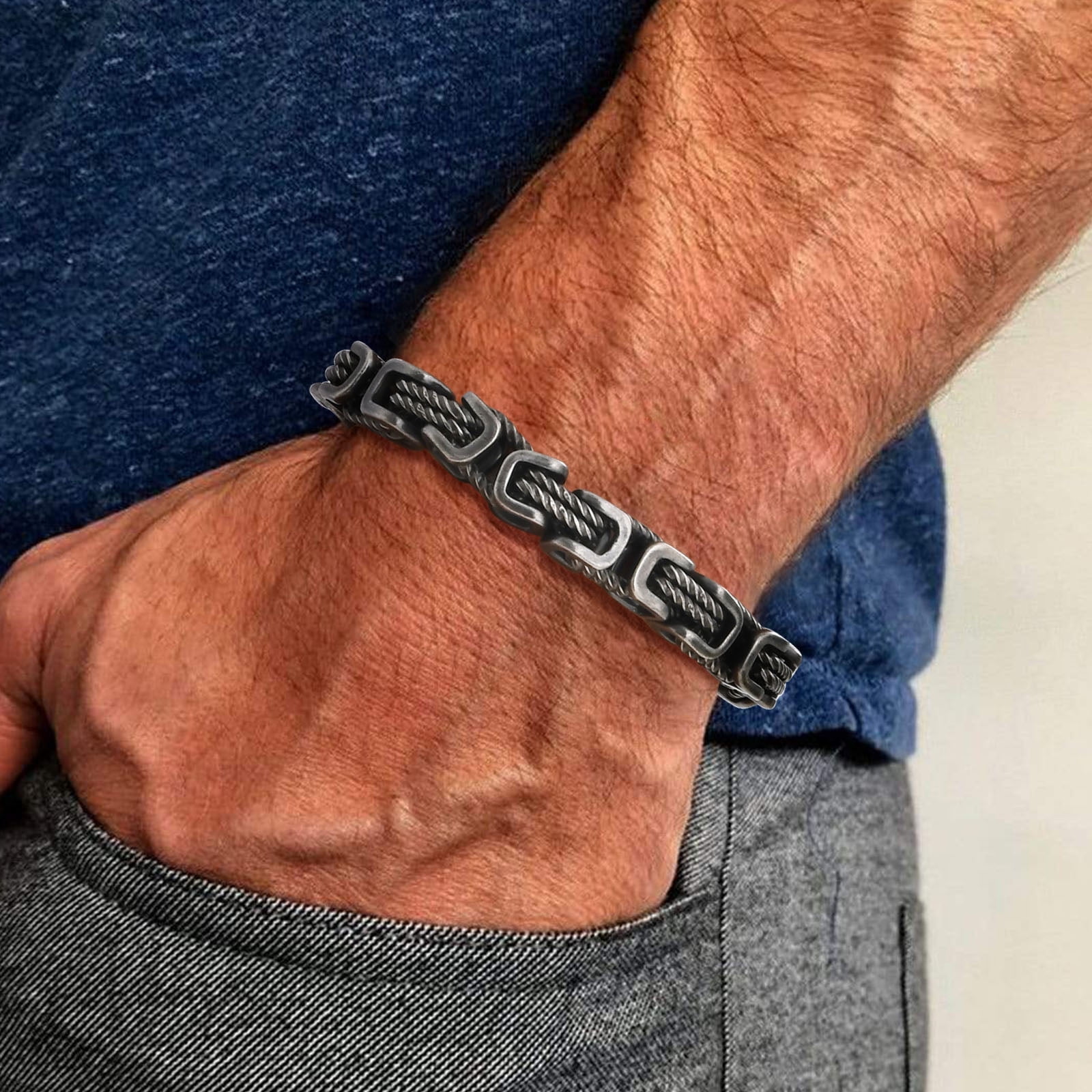 Stainless Steel Byzantine Bracelet for Men, Ancient Silver 8MM Waterproof Mens Chain Bracelets, Stylish Punk Non Tarnish Twisted Chain Link Bracelets Jewelry for Him