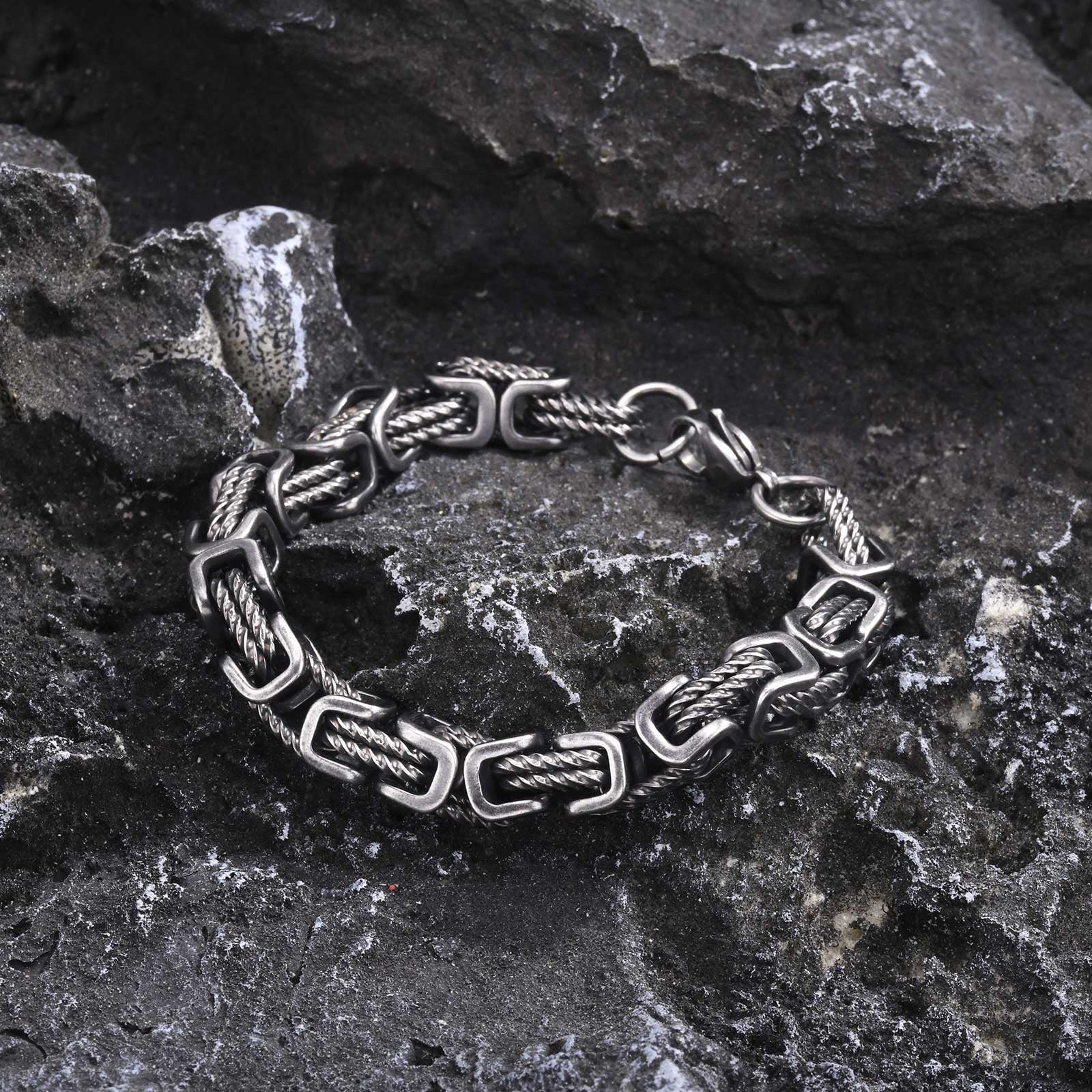 Stainless Steel Byzantine Bracelet for Men, Ancient Silver 8MM Waterproof Mens Chain Bracelets, Stylish Punk Non Tarnish Twisted Chain Link Bracelets Jewelry for Him - Image 4
