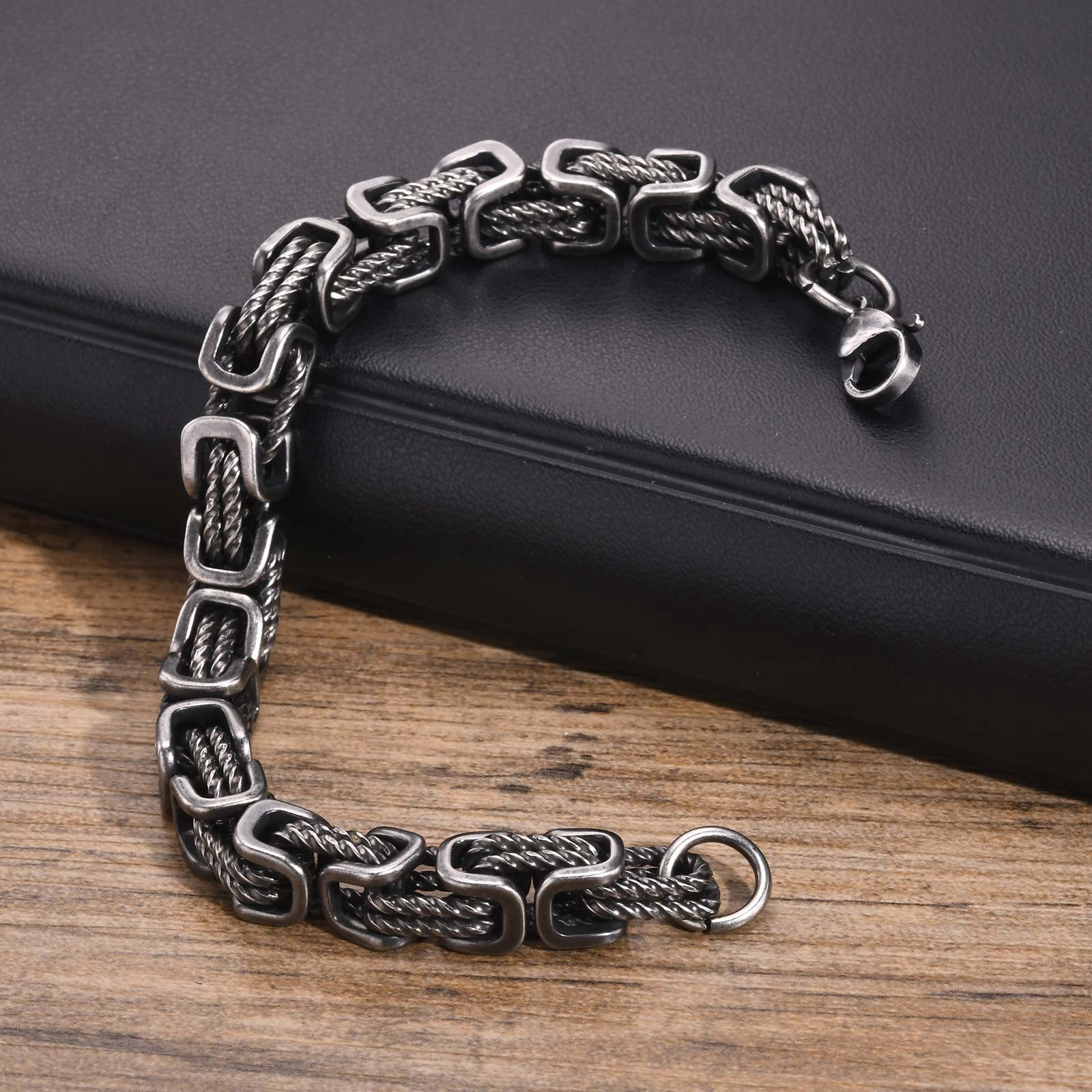 Stainless Steel Byzantine Bracelet for Men, Ancient Silver 8MM Waterproof Mens Chain Bracelets, Stylish Punk Non Tarnish Twisted Chain Link Bracelets Jewelry for Him - Image 3