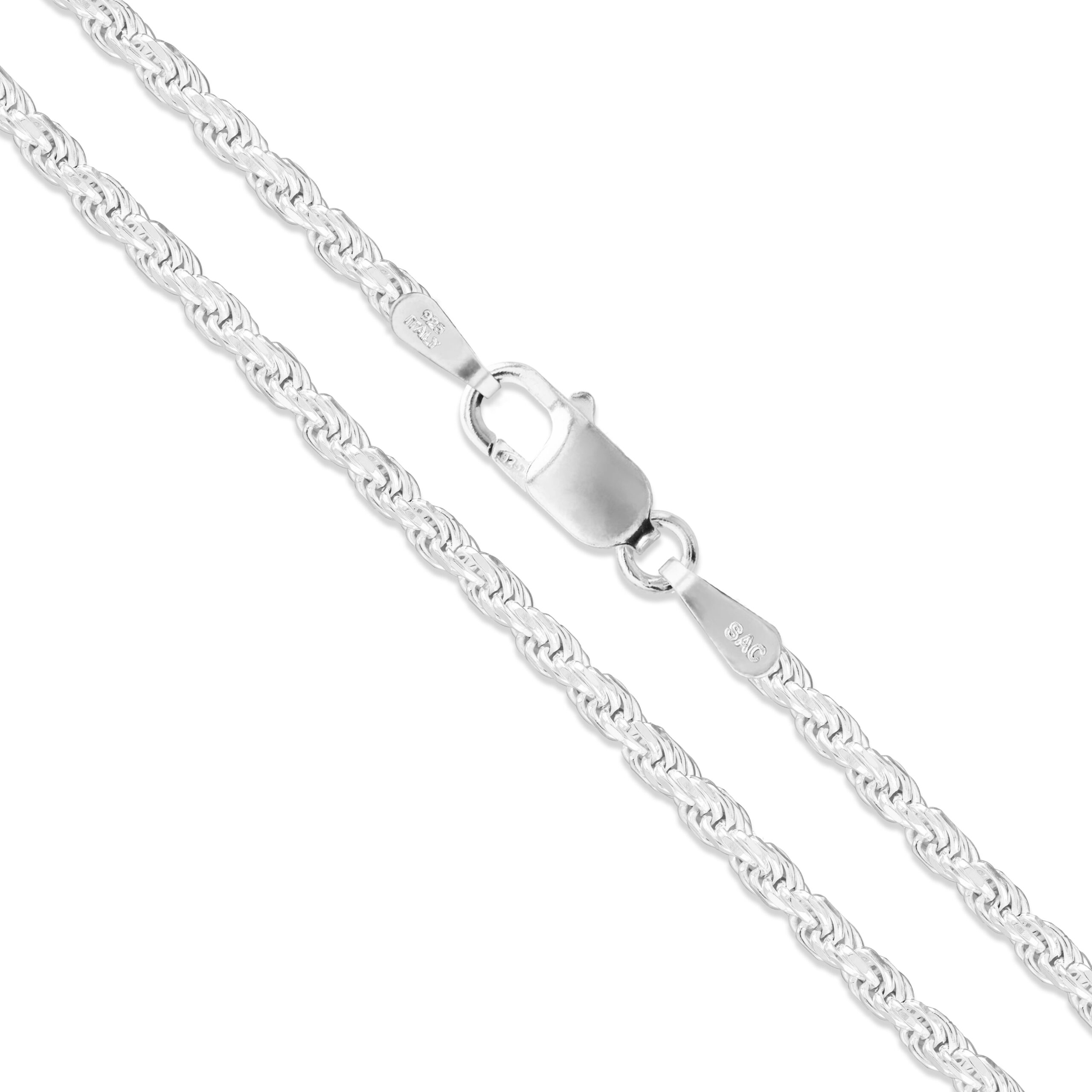 Sterling Silver Diamond-Cut Rope Chain 2mm Solid 925 Italy Necklace 15" Jewelry Female Unisex