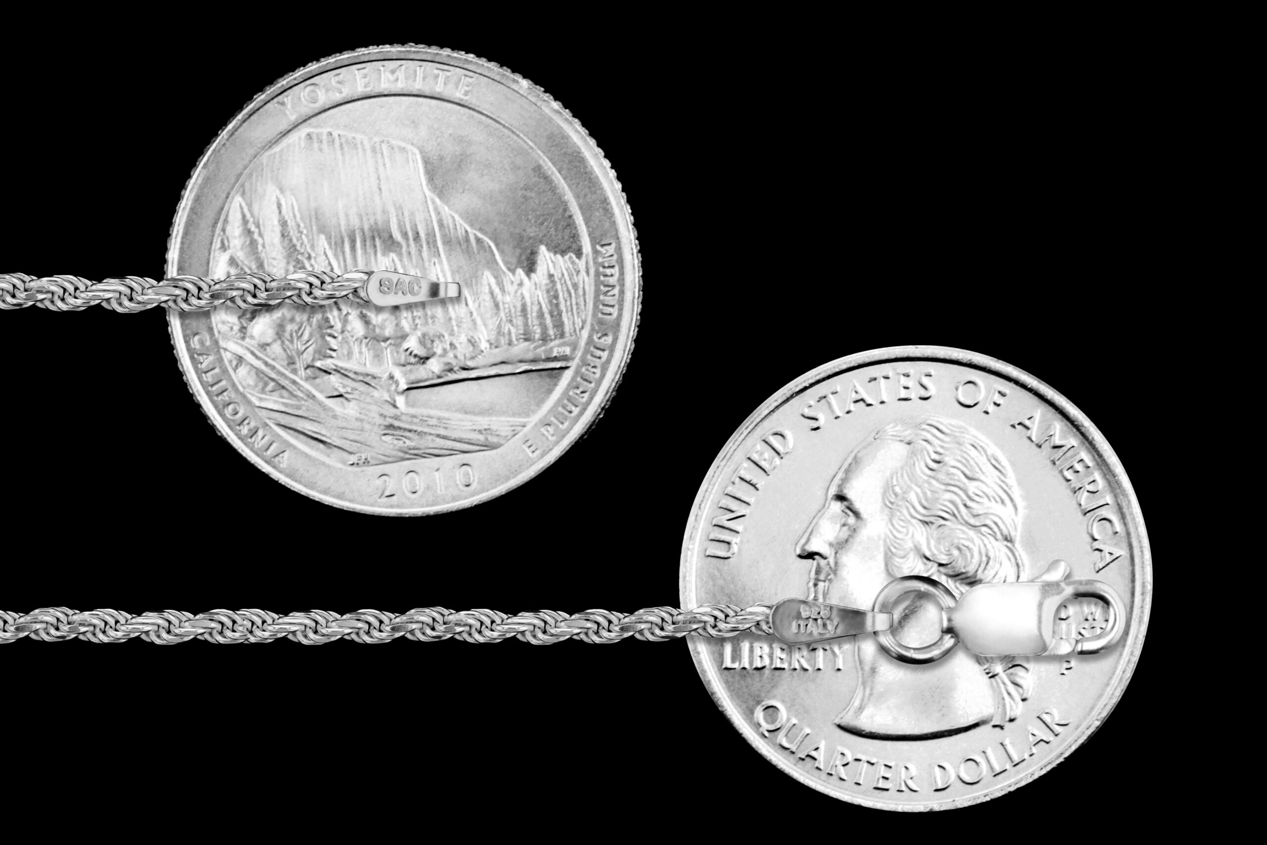 Sterling Silver Diamond-Cut Rope Chain 2mm Solid 925 Italy Necklace 15" Jewelry Female Unisex - Image 3