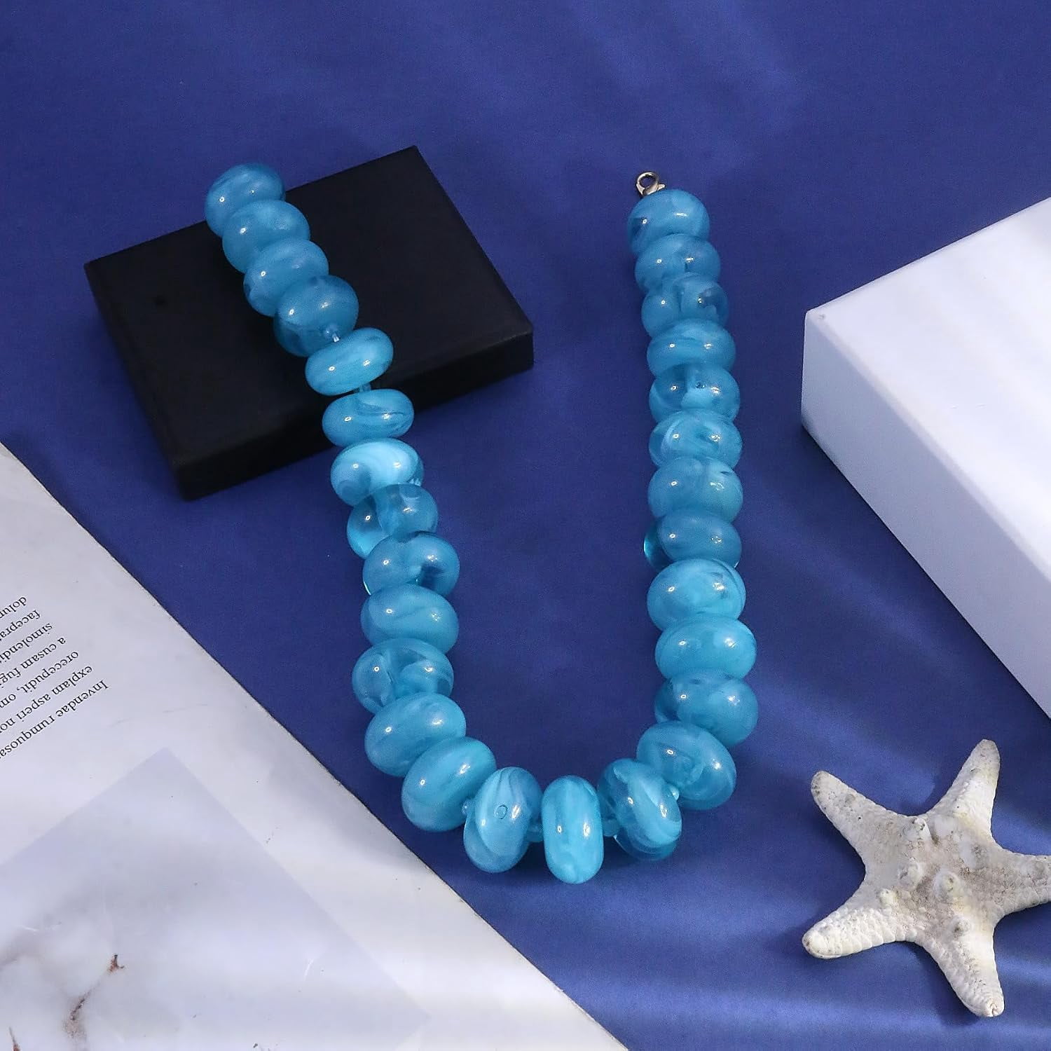 SUETOR Chunky Beaded Necklace for Women, Large Sky Blue Resin Beads Statement Necklace, Boho Summer Beach Vacation Jewelry Gifts - Image 4