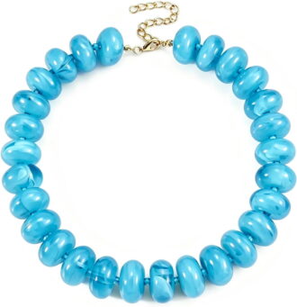 SUETOR Chunky Beaded Necklace for Women, Large Sky Blue Resin Beads Statement Necklace, Boho Summer Beach Vacation Jewelry Gifts