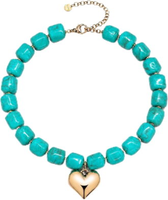 SUETOR Turquoise Chunky Beaded Necklace for Women Trendy Boho Beach Summer Statement Necklace Cute Large Heart Pendant Fashion Big Resin Beads Choker Necklace Y2K Vacation Jewelry Gift for Women