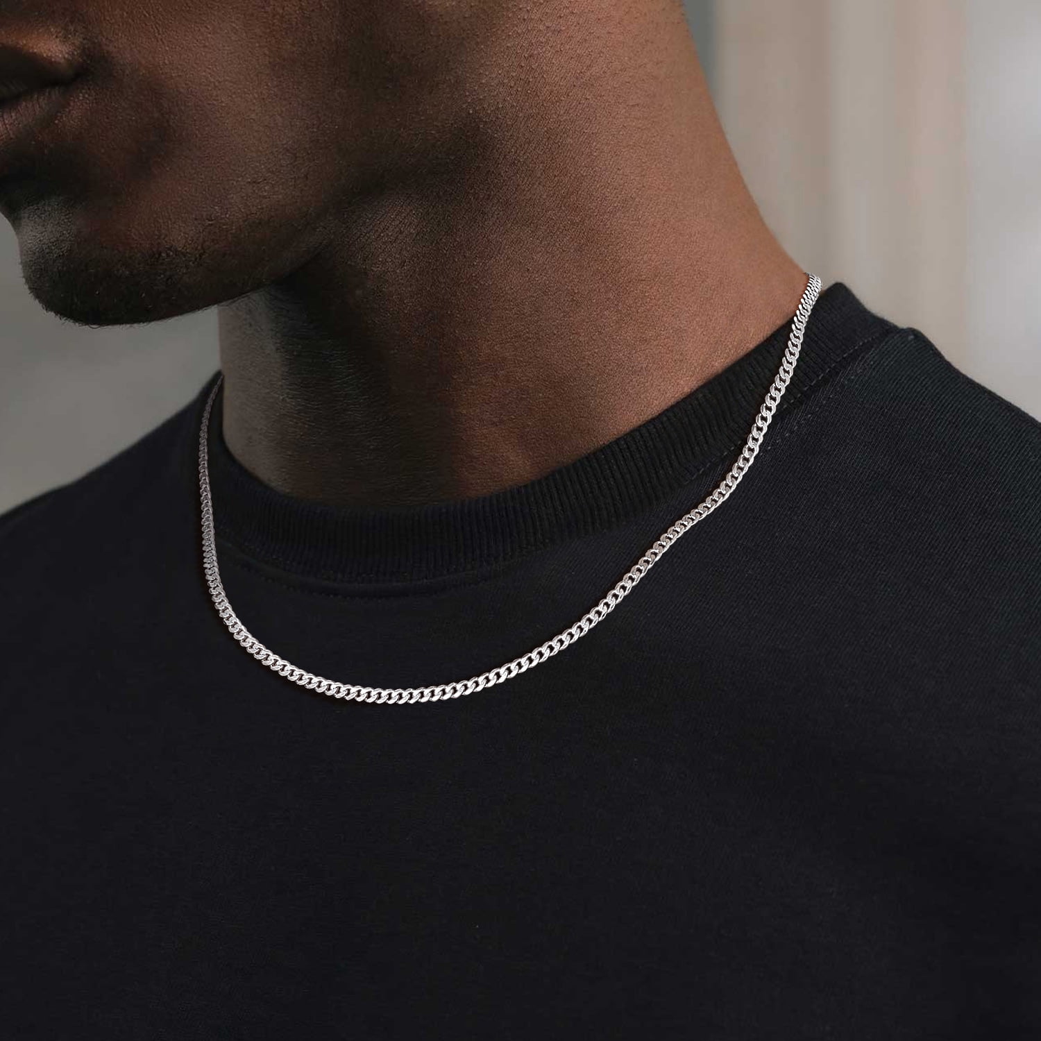 Suplight Solid 925 Sterling Silver Chain Necklace 3mm Flat Curb Cuban Link Chain Jewelry Gift for Men Women - Image 2