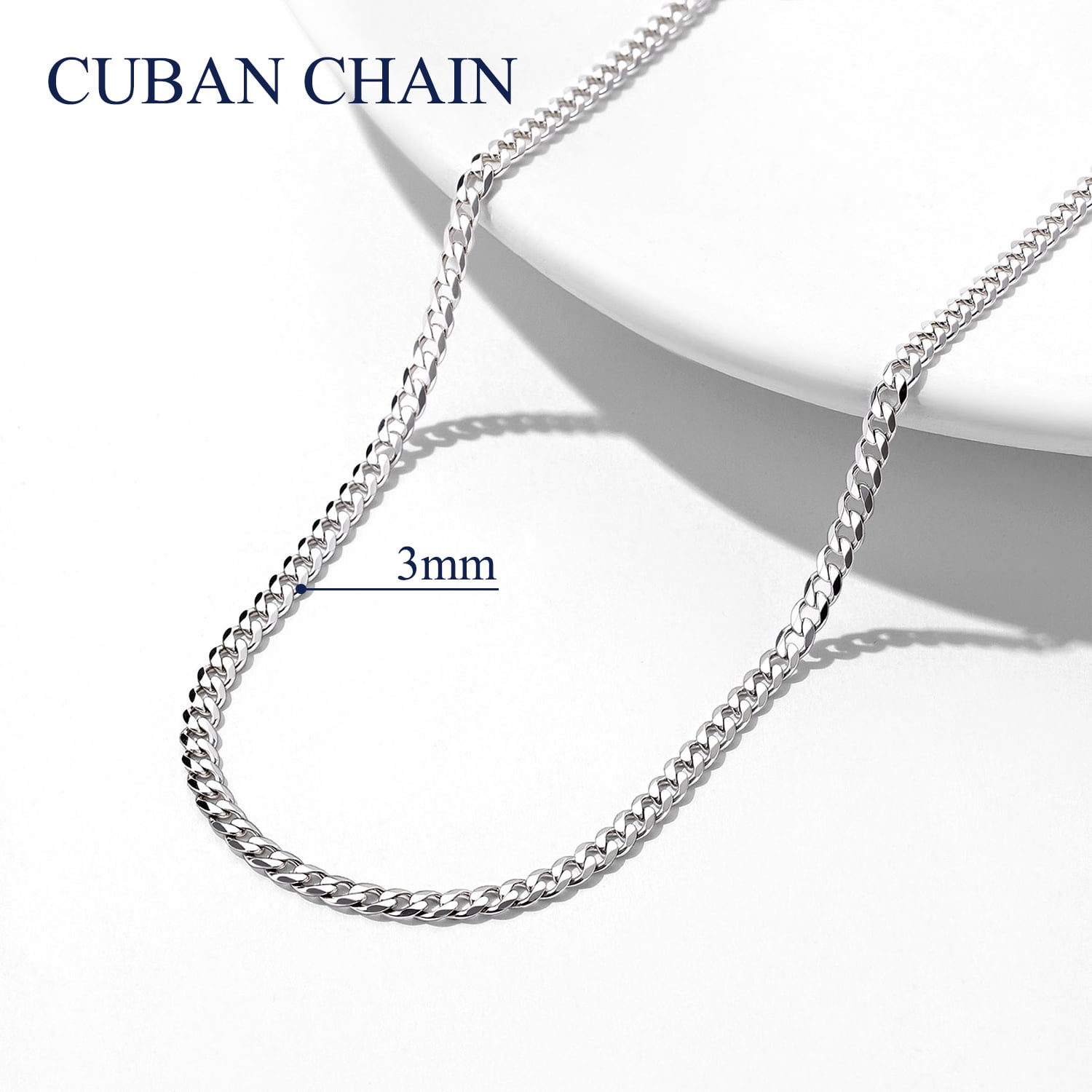 Suplight Solid 925 Sterling Silver Chain Necklace 3mm Flat Curb Cuban Link Chain Jewelry Gift for Men Women - Image 3