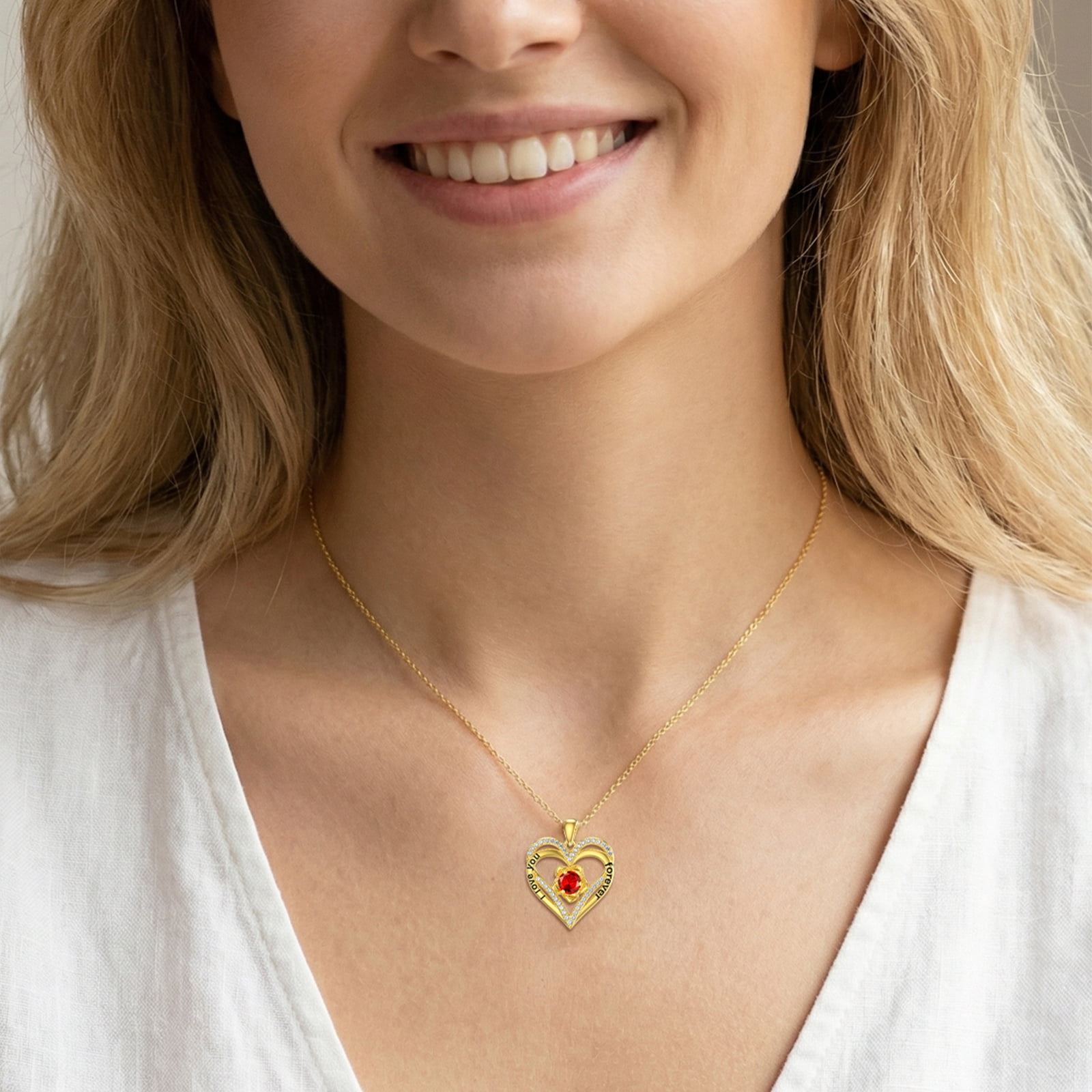 Taioiat Double Love Heart Birthstone Necklace for Women 14K Gold Plated Rose Flower Pendant with 12 Birthstones Birthday Wedding Anniversary Jewelry Gifts for Her - Image 4