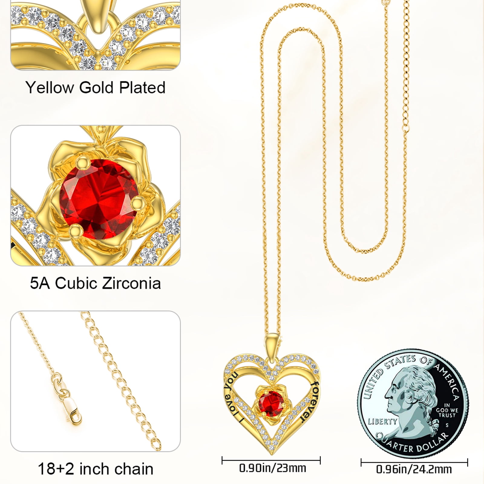 Taioiat Double Love Heart Birthstone Necklace for Women 14K Gold Plated Rose Flower Pendant with 12 Birthstones Birthday Wedding Anniversary Jewelry Gifts for Her - Image 5