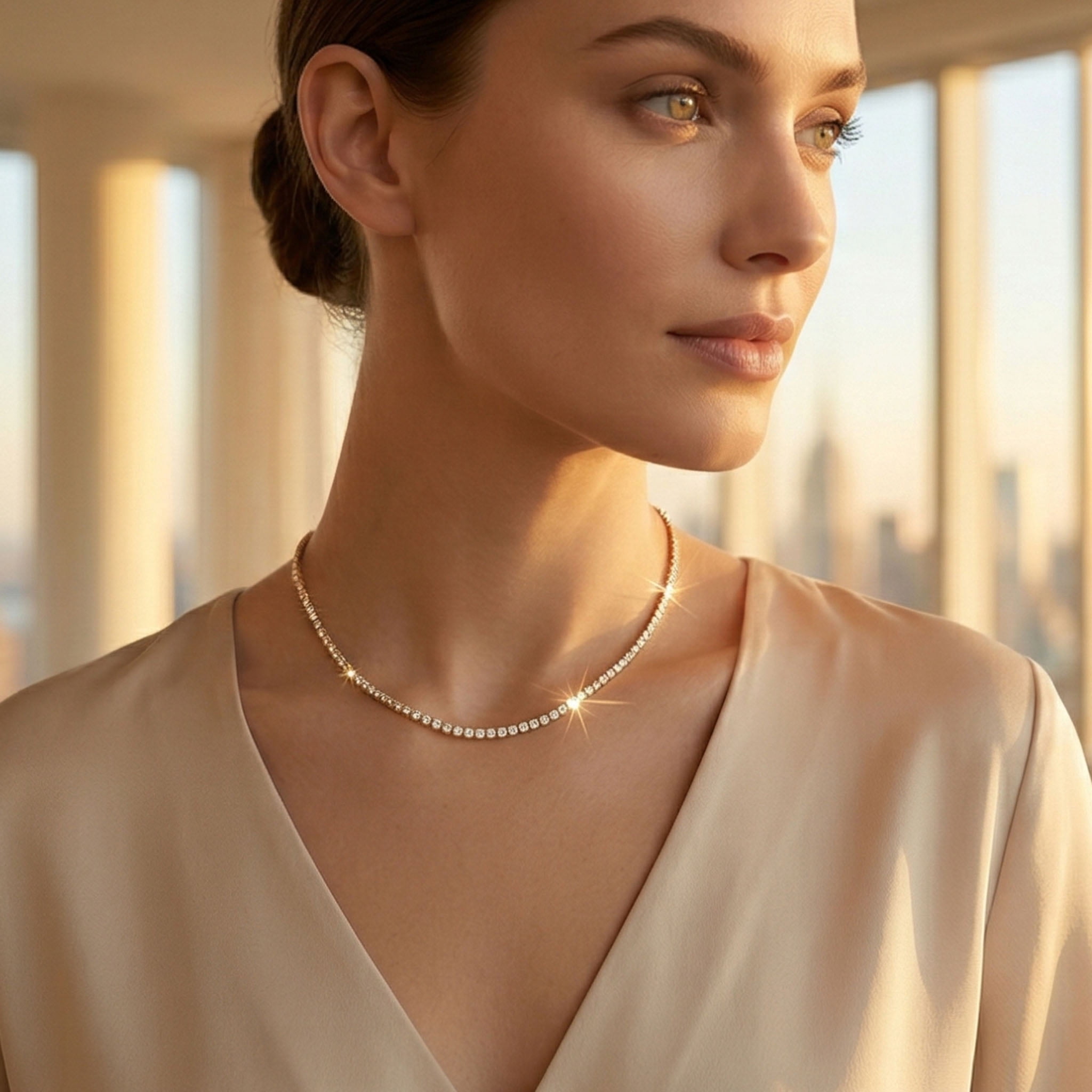 Tennis Necklace for Women, 14K Gold & Silver Plated Rhinestone Choker, Dainty Cubic Zirconia Faux Diamond Chain Jewelry - Image 2