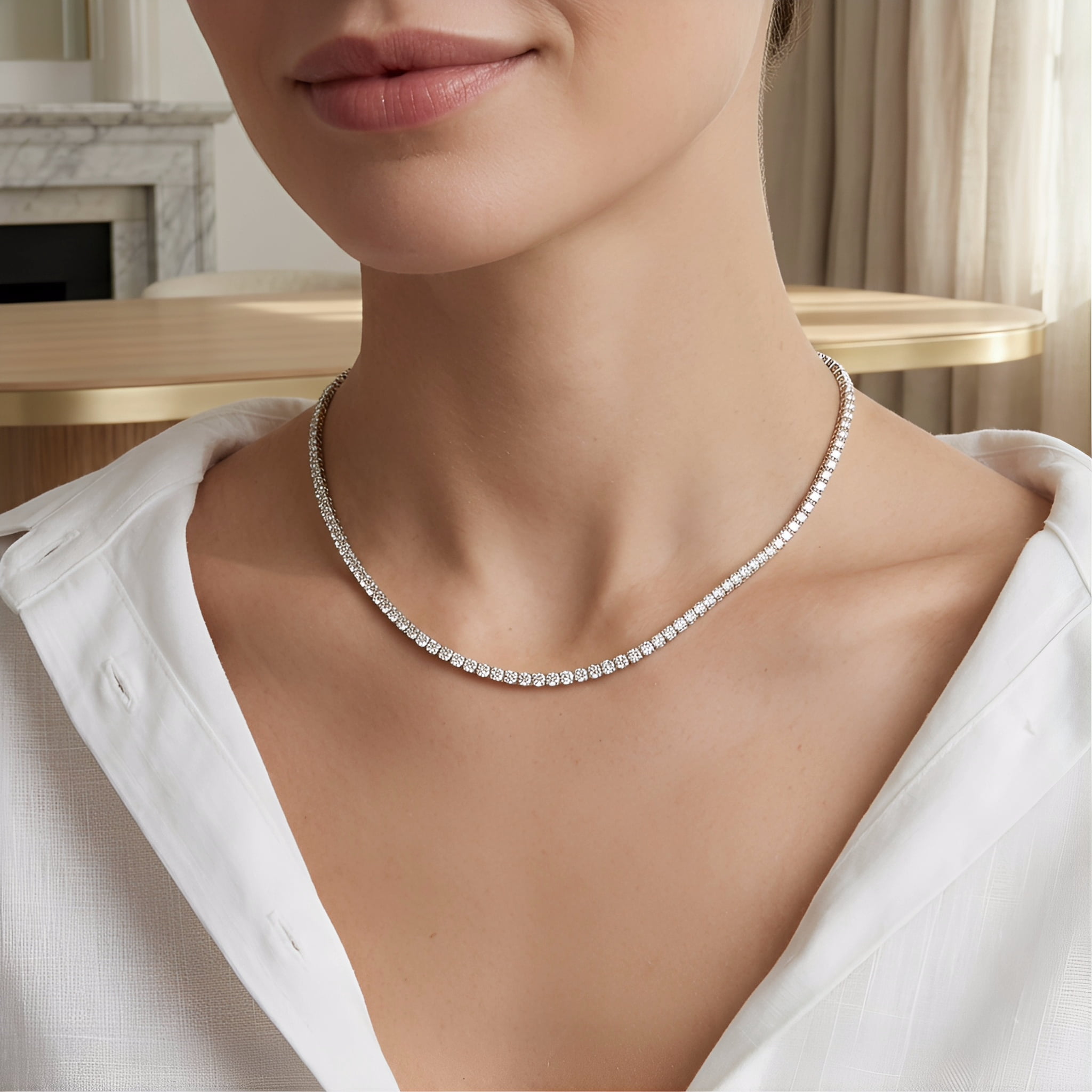 Tennis Necklace for Women, 14K Gold & Silver Plated Rhinestone Choker, Dainty Cubic Zirconia Faux Diamond Chain Jewelry - Image 5