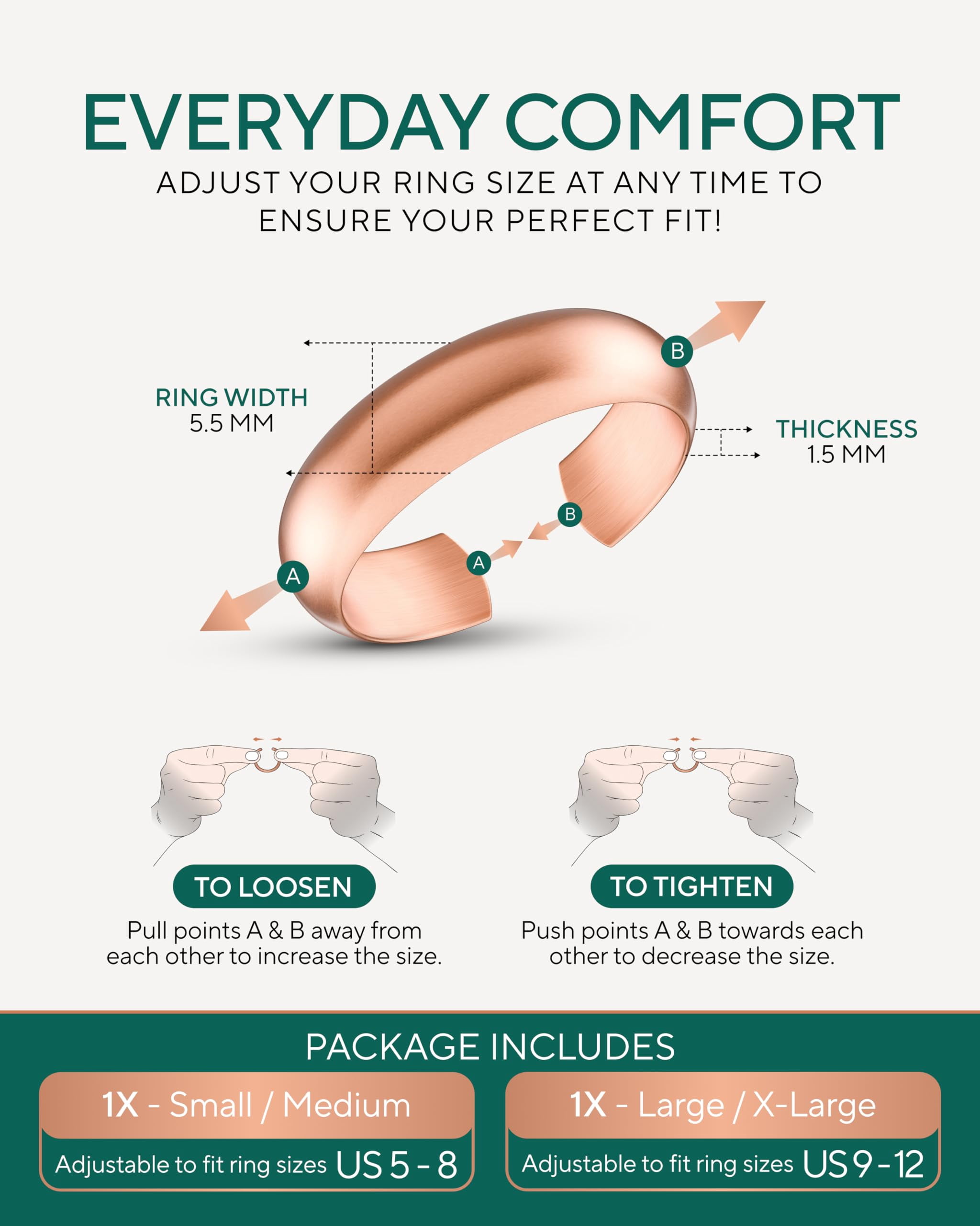 TheraCopper Copper Rings for Women & Men (2-Pack) 100% Pure Copper Ring Raw, Solid & Uncoated Handmade Open-End Adjustable Ayurvedic Jewelry Ring (6mm Domed) - Image 3