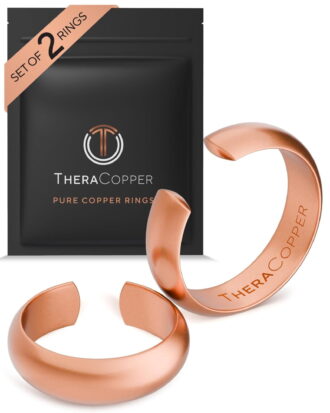 TheraCopper Copper Rings for Women & Men (2-Pack) 100% Pure Copper Ring Raw, Solid & Uncoated Handmade Open-End Adjustable Ayurvedic Jewelry Ring (6mm Domed)
