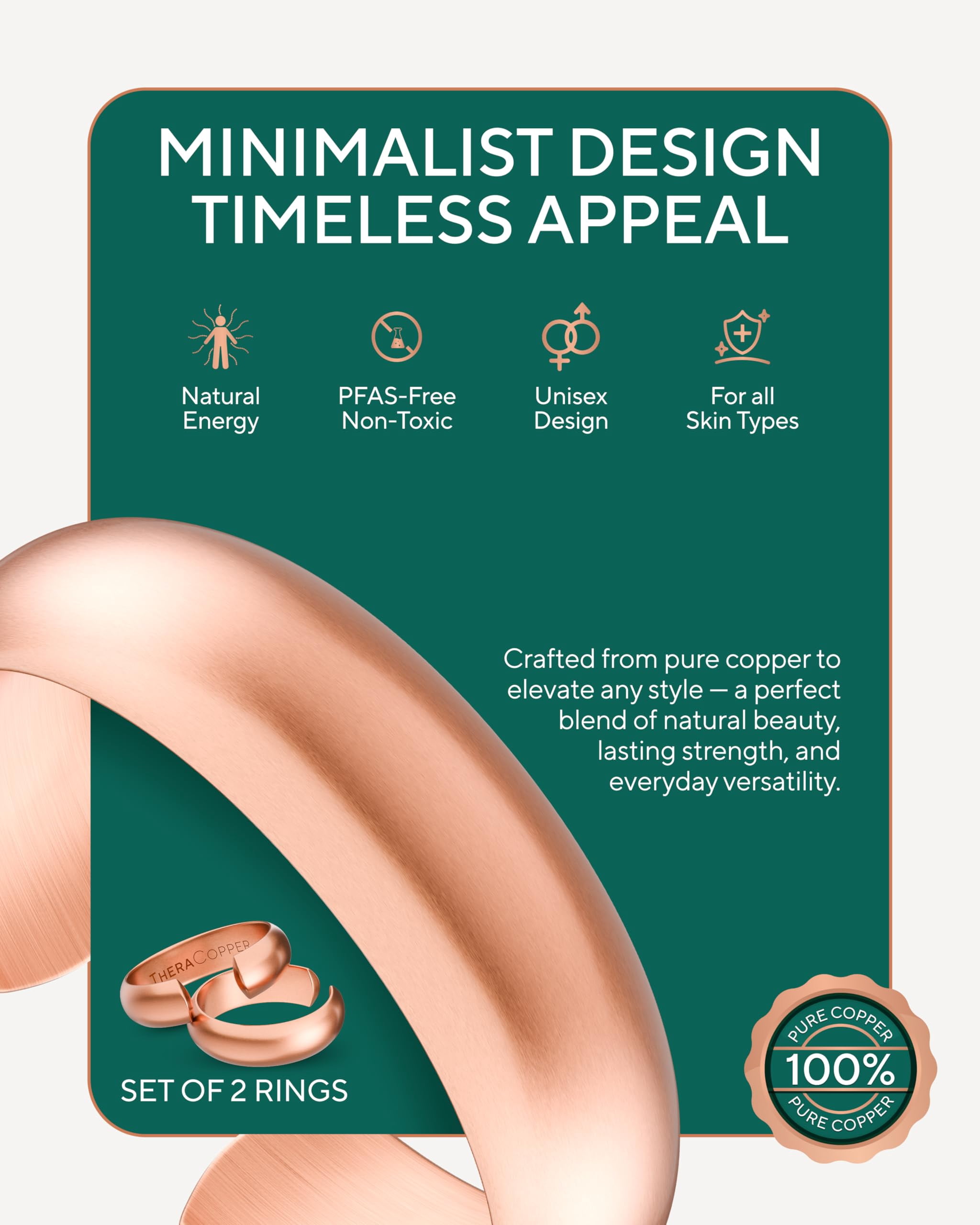 TheraCopper Copper Rings for Women & Men (2-Pack) 100% Pure Copper Ring Raw, Solid & Uncoated Handmade Open-End Adjustable Ayurvedic Jewelry Ring (6mm Domed) - Image 2