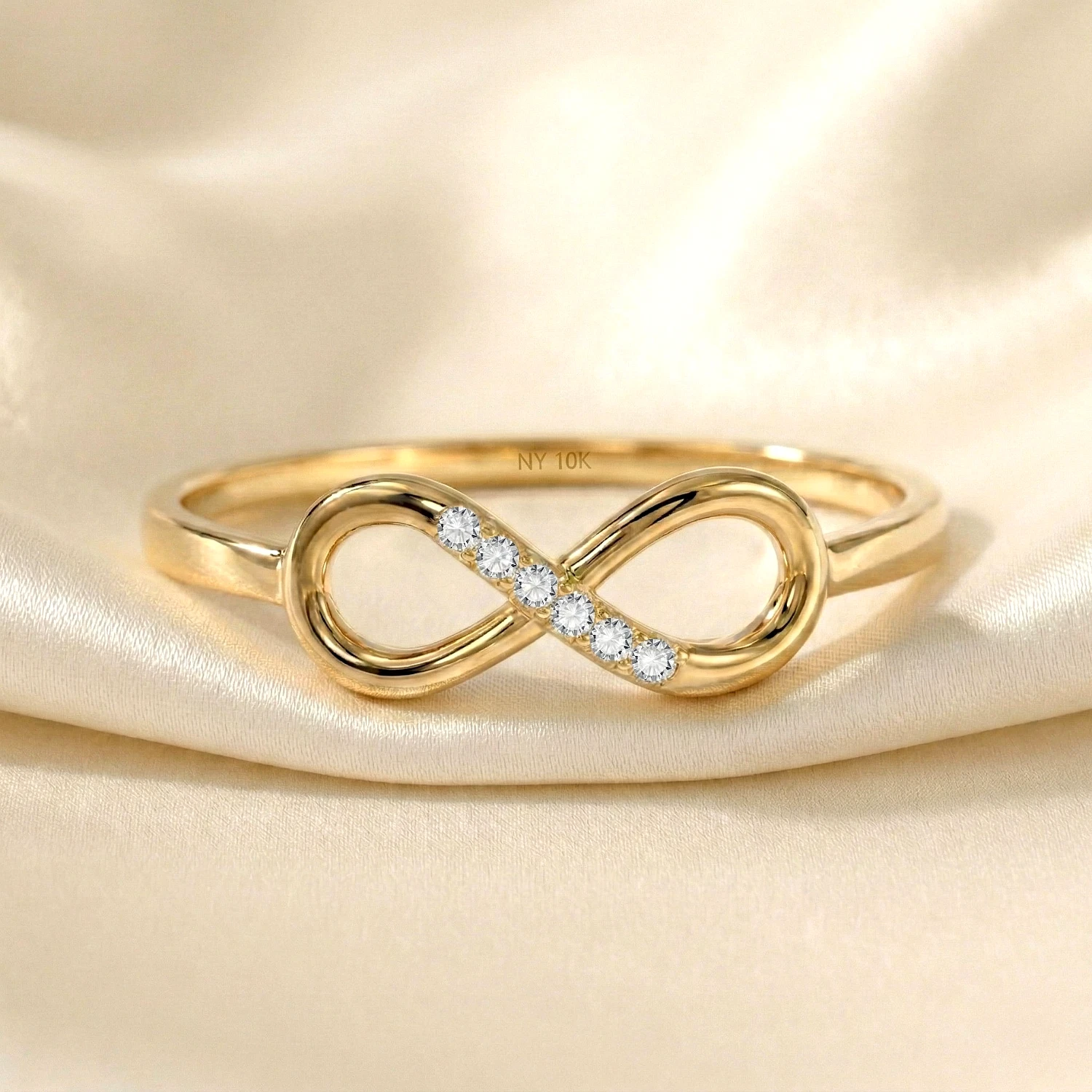 Tilo Jewelry 10K Yellow Gold Infinity Loop Ring with Cubic Zirconia CZ Stones | Size 5 | Women & Unisex - Image 2