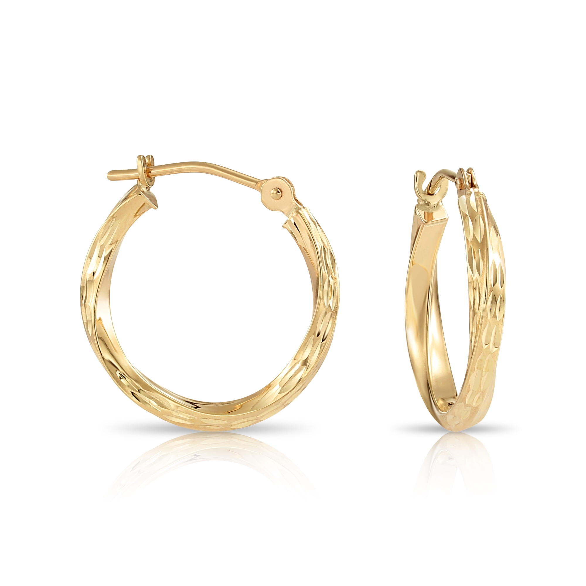 Tilo Jewelry 10K Yellow Gold Twisted Round Hoop Earrings with Diamond-Cut Engraving | 16mm | Everyday Earrings for Women & Unisex - Image 2