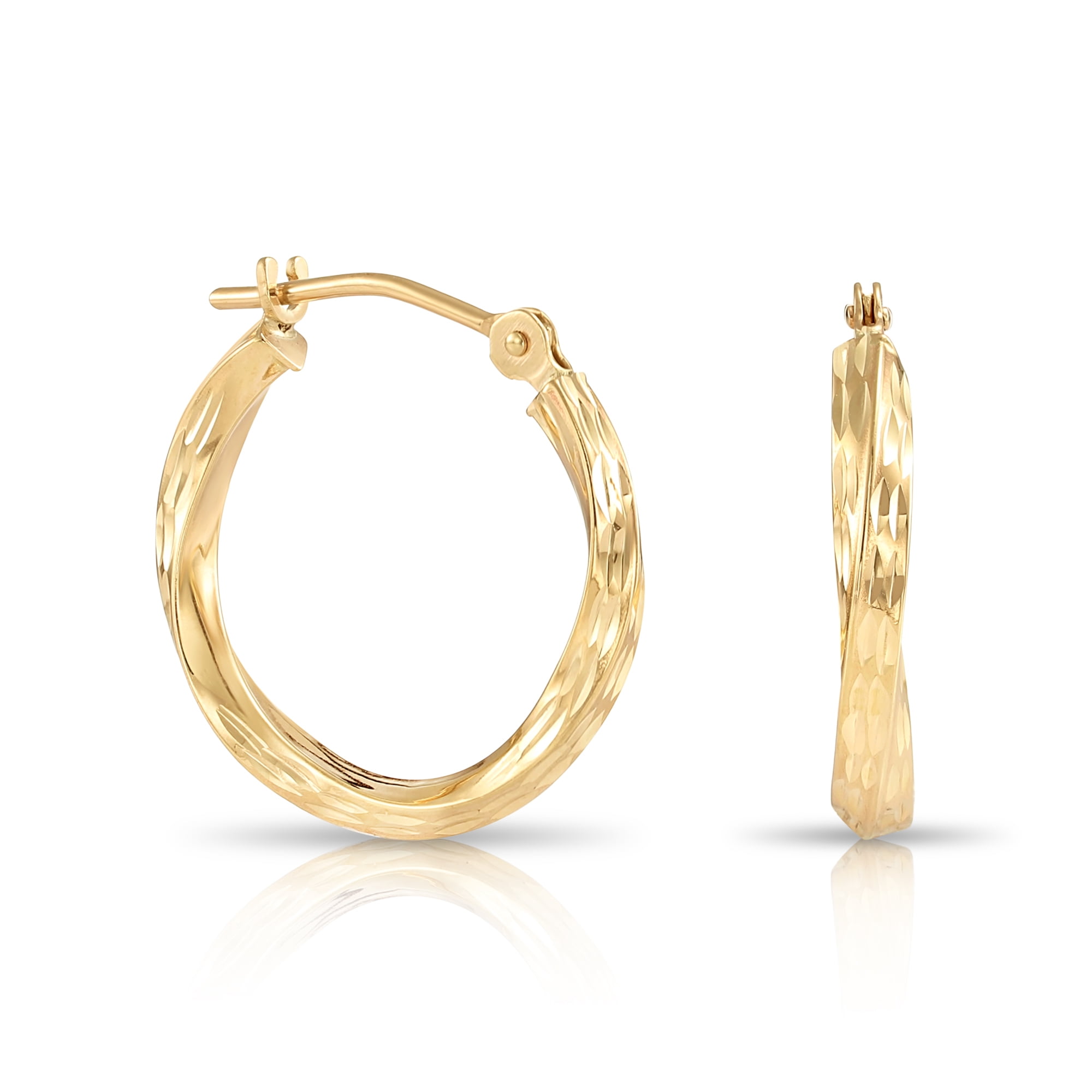 Tilo Jewelry 10K Yellow Gold Twisted Round Hoop Earrings with Diamond-Cut Engraving | 16mm | Everyday Earrings for Women & Unisex - Image 3