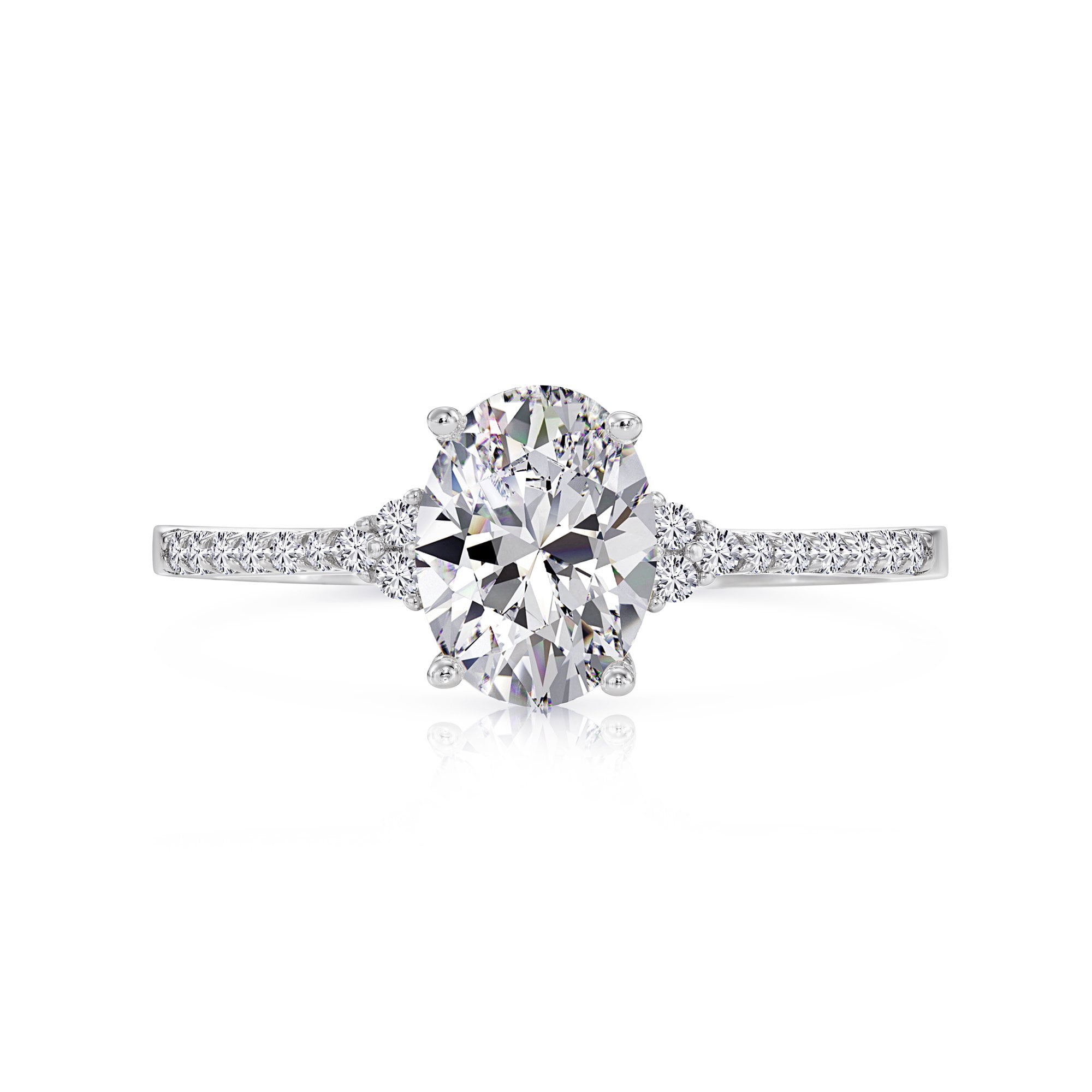 Tilo Jewelry 14K White Gold 1.50 Carat Solitaire Oval-Shaped Engagement Wedding Ring with Side-stone Accents | Size 5 | Classic Engagement Ring for Women - Image 4