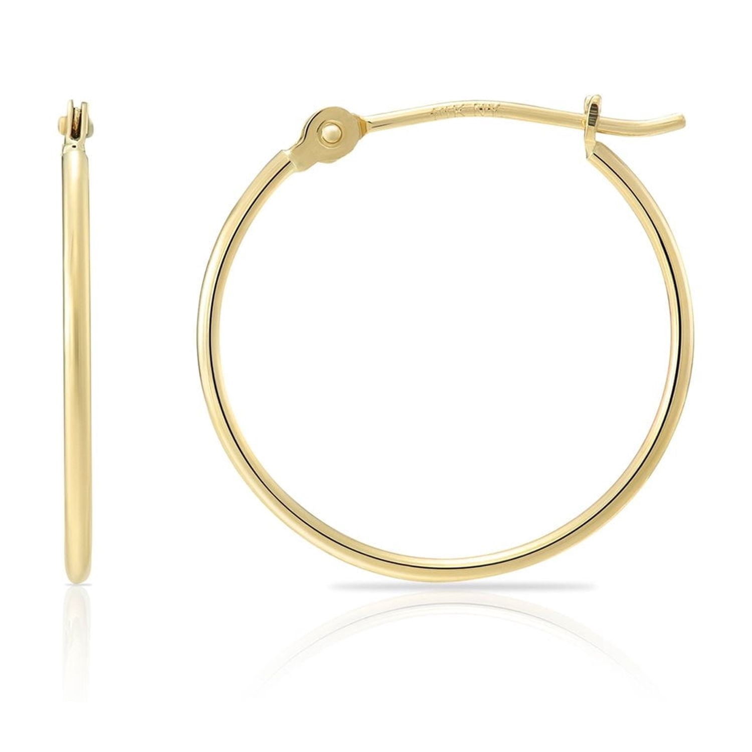 Tilo Jewelry 14K Yellow Gold Thin Hoop Earrings, 1mm Tube, 12mm (Women, Men, Unisex)