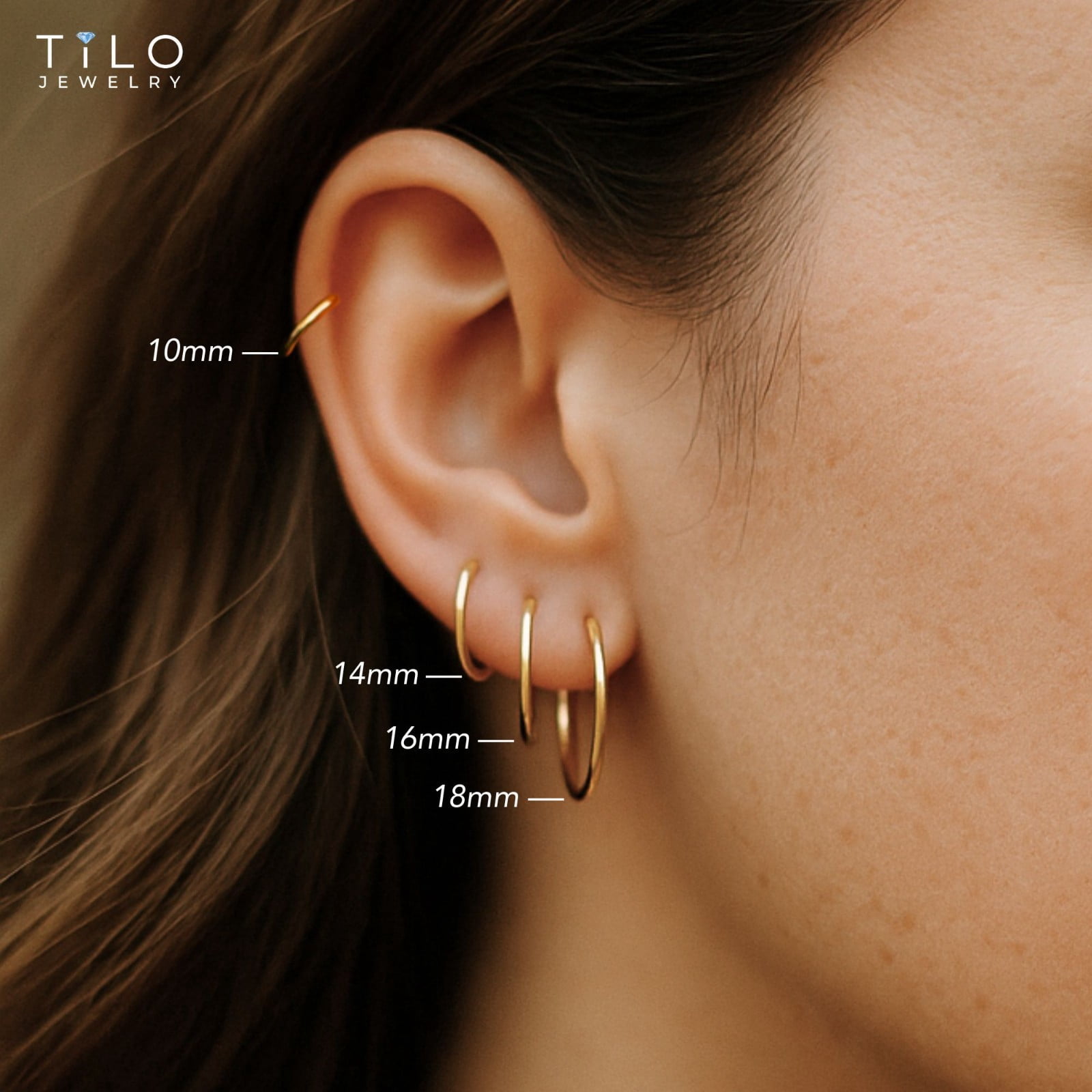 Tilo Jewelry 14K Yellow Gold Thin Hoop Earrings, 1mm Tube, 12mm (Women, Men, Unisex) - Image 3