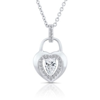 Tilo Jewelry 925 Sterling Silver Heart Lock Pendant Necklace with Cubic Zirconia CZ Stones | 18 Inch | Women & Unisex