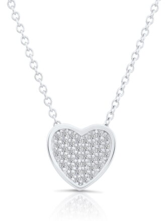 Tilo Jewelry Sterling Silver Heart Pendant Necklace with Cubic Zirconia CZ Stones | 18 Inch | Women & Unisex