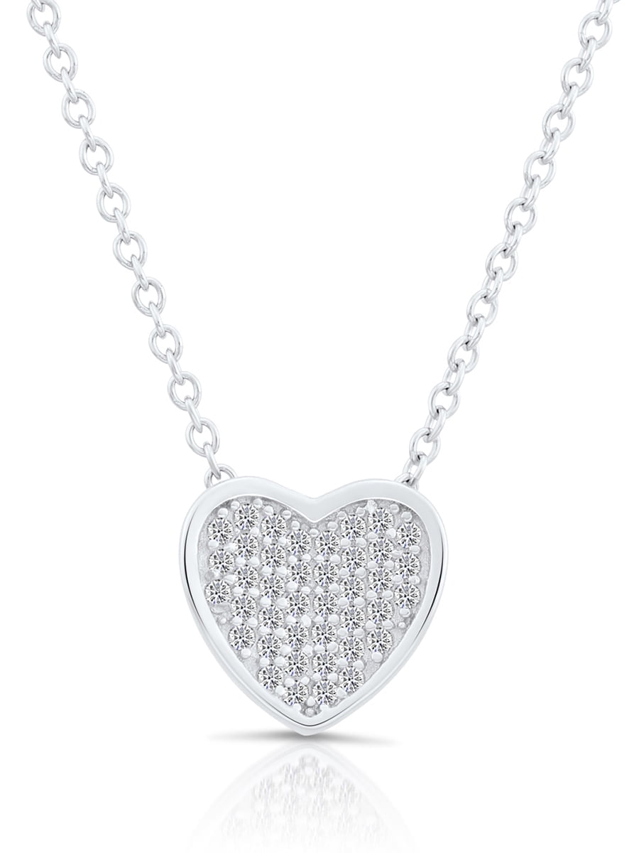 Tilo Jewelry Sterling Silver Heart Pendant Necklace with Cubic Zirconia CZ Stones | 18 Inch | Women & Unisex