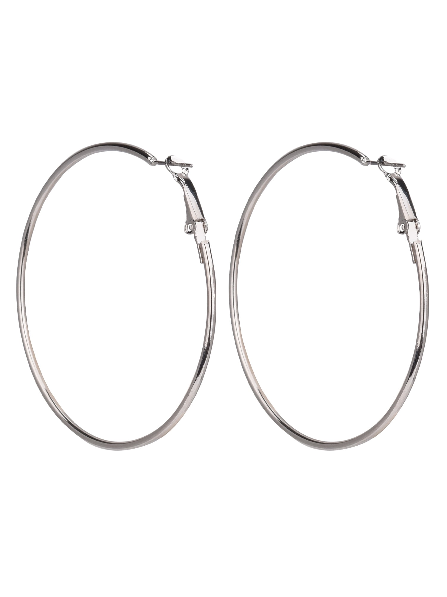 Time and Tru Adult Female 3 Pair Silver Tone Metal Hoop Earring Set- No Stones - Image 4