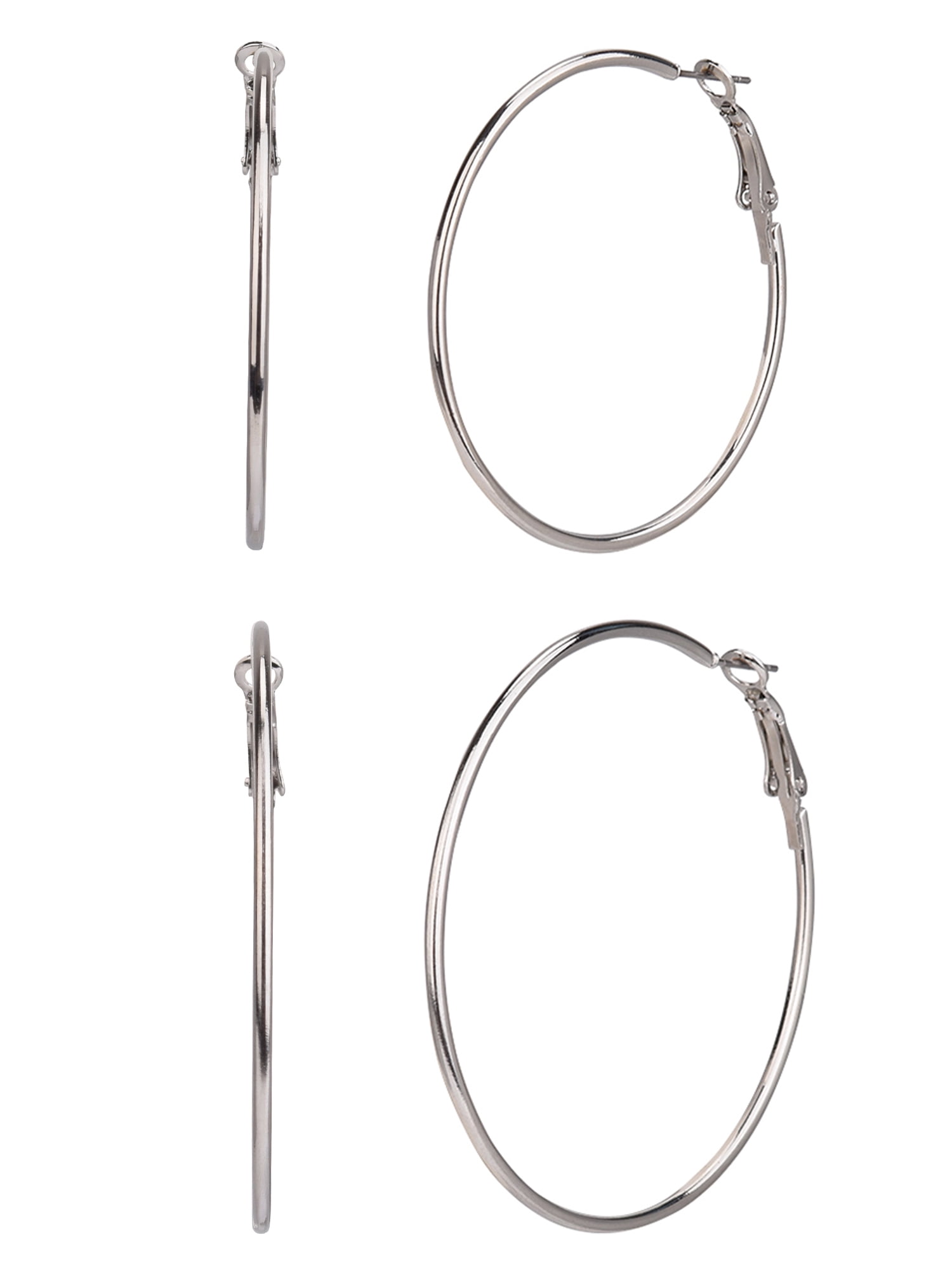 Time and Tru Adult Female 3 Pair Silver Tone Metal Hoop Earring Set- No Stones - Image 5