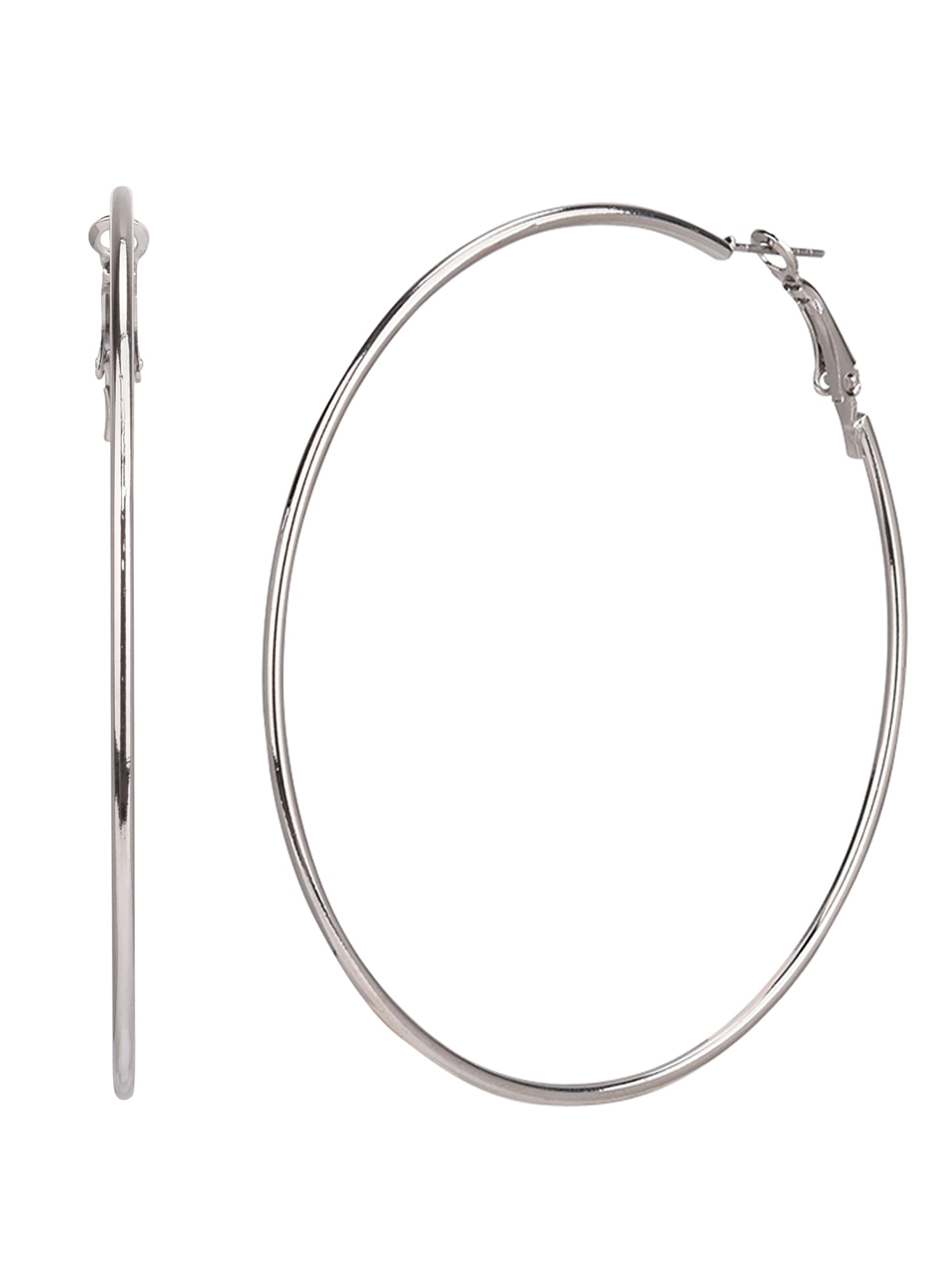 Time and Tru Adult Female 3 Pair Silver Tone Metal Hoop Earring Set- No Stones - Image 2