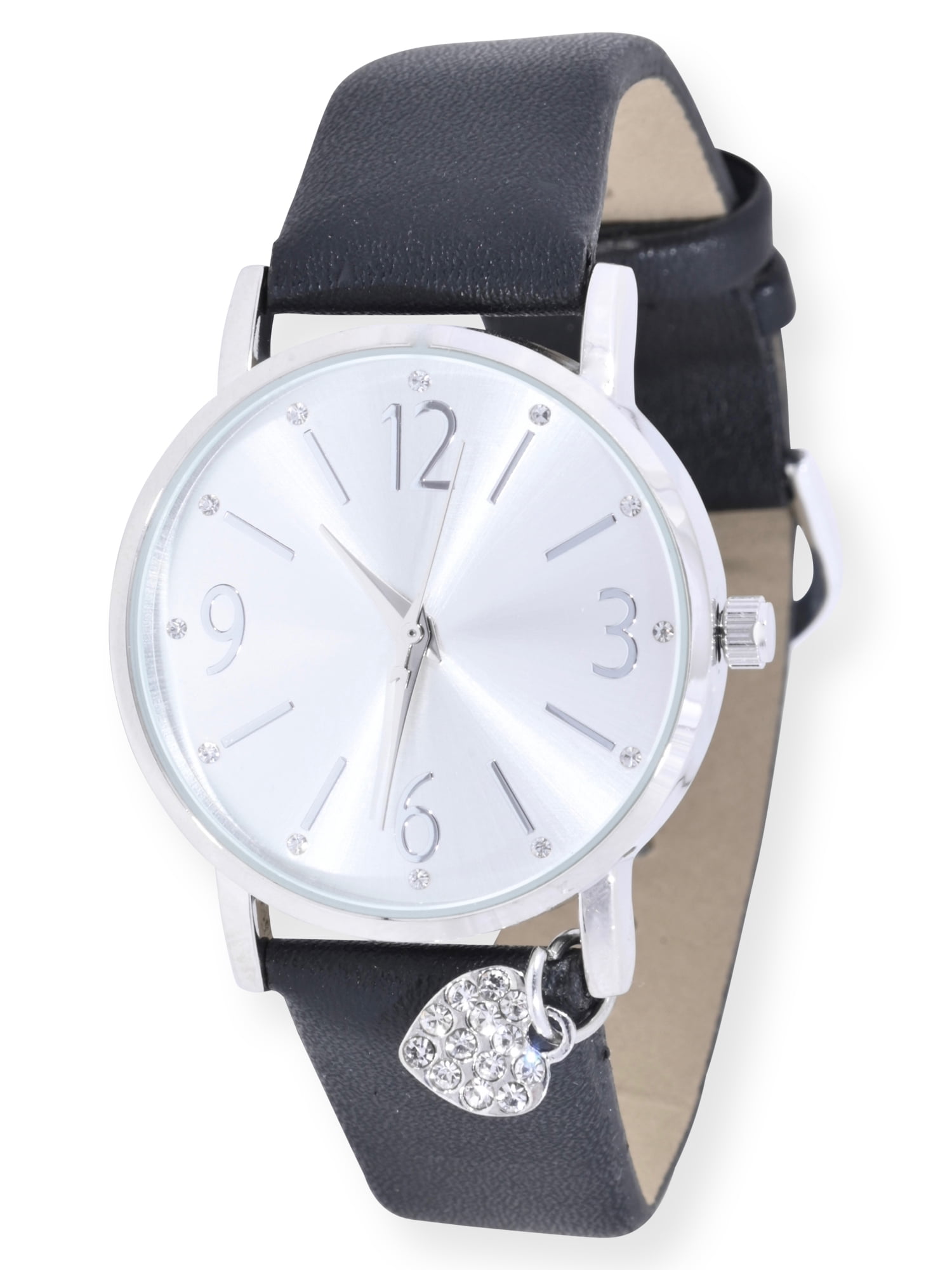 Time and Tru Adult Female Crystal Accent Silver Tone Watch with Heart Charm (42008WML)