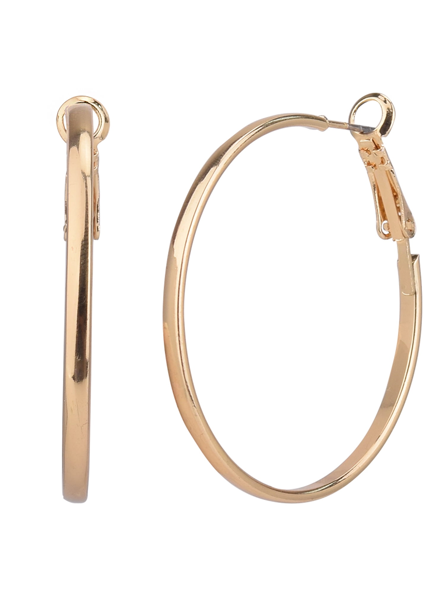 Time and Tru Adult Women's 3 Pair Gold Tone Thin Metal Hoop Earring Set - Image 3