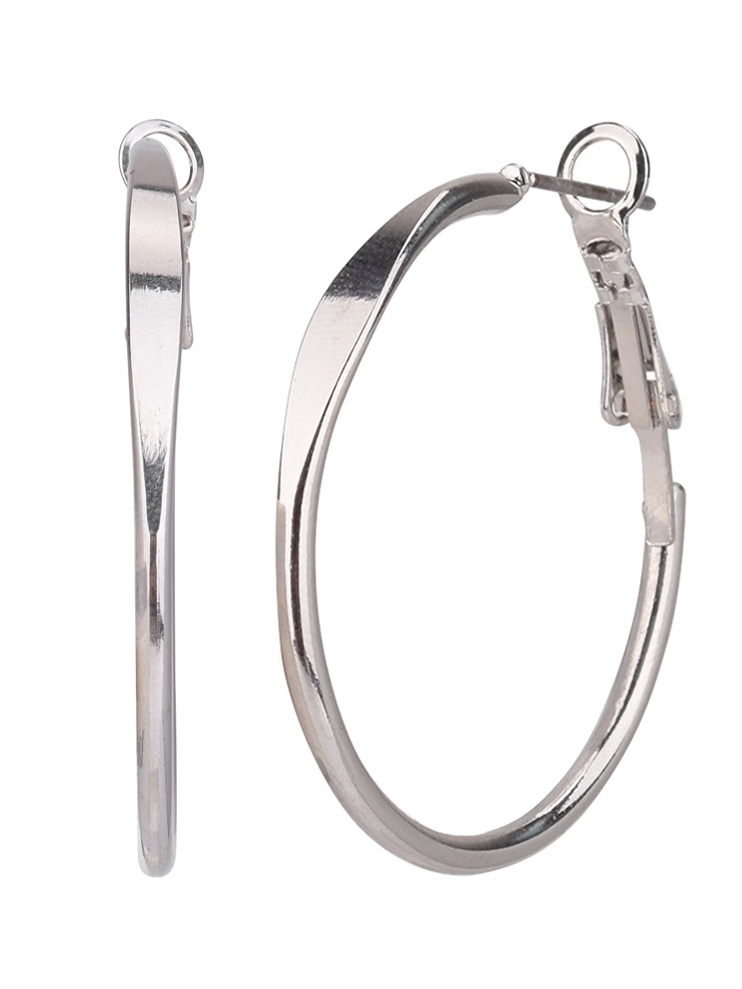Time and Tru Adult Women's 3 Pair Silver Tone Metal Hoop Earring Set - Image 3