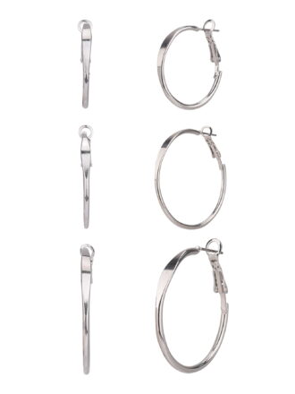 Time and Tru Adult Women's 3 Pair Silver Tone Metal Hoop Earring Set