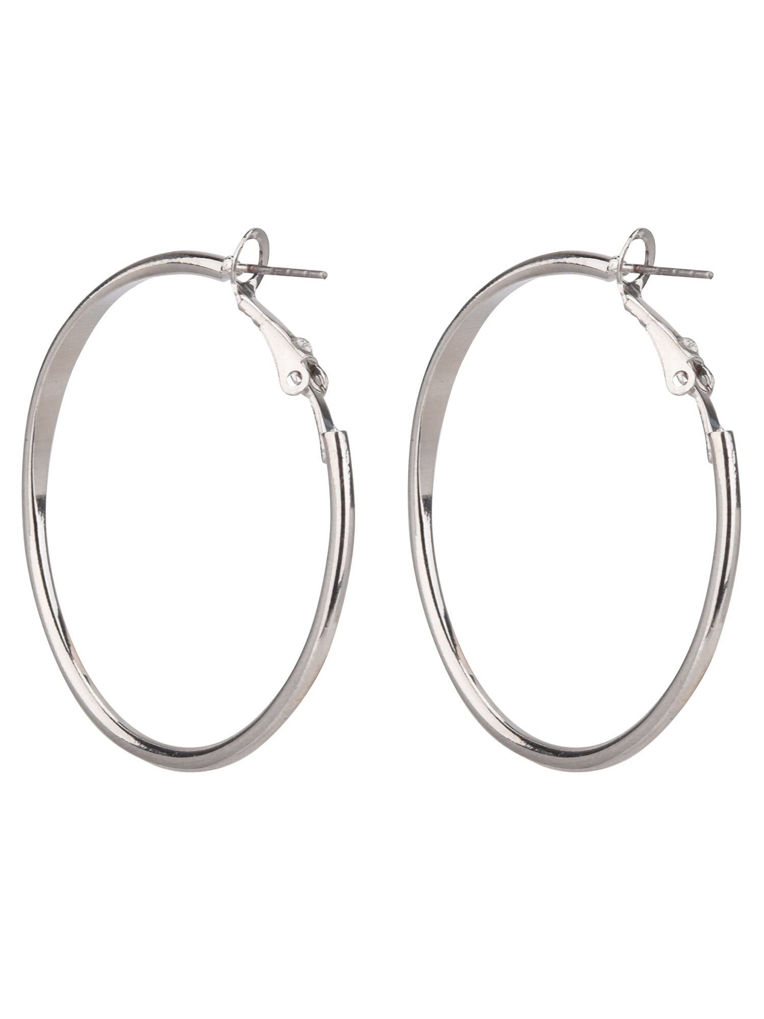 Time and Tru Adult Women's 3 Pair Silver Tone Metal Hoop Earring Set - Image 2