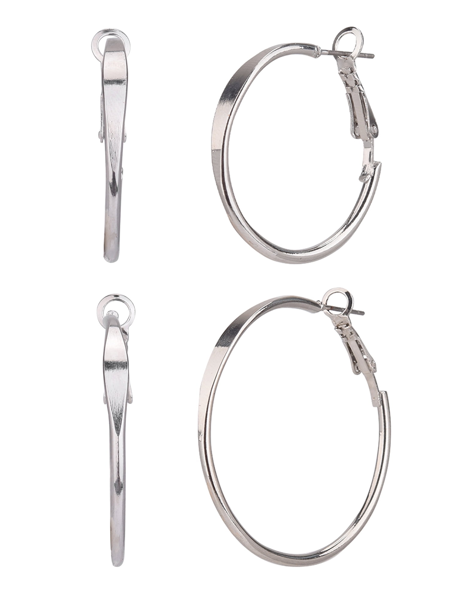 Time and Tru Adult Women's 3 Pair Silver Tone Metal Hoop Earring Set - Image 5