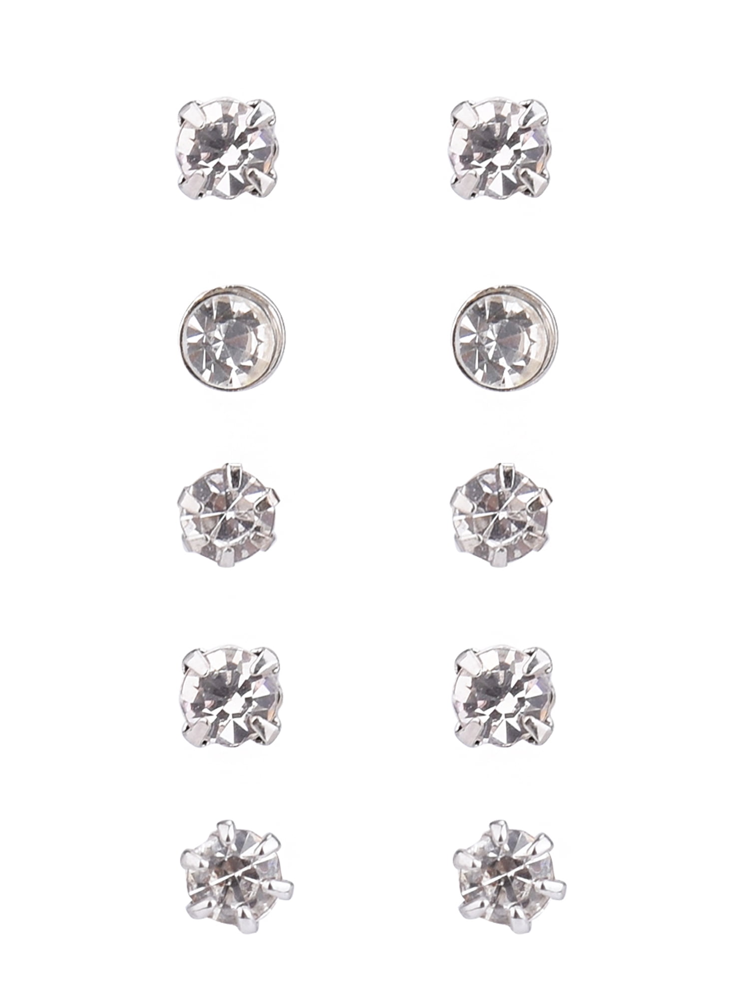 Time and Tru Adult Women's 9 Pair Silver Tone Crystal Stud Metal Earrings Set - Image 4