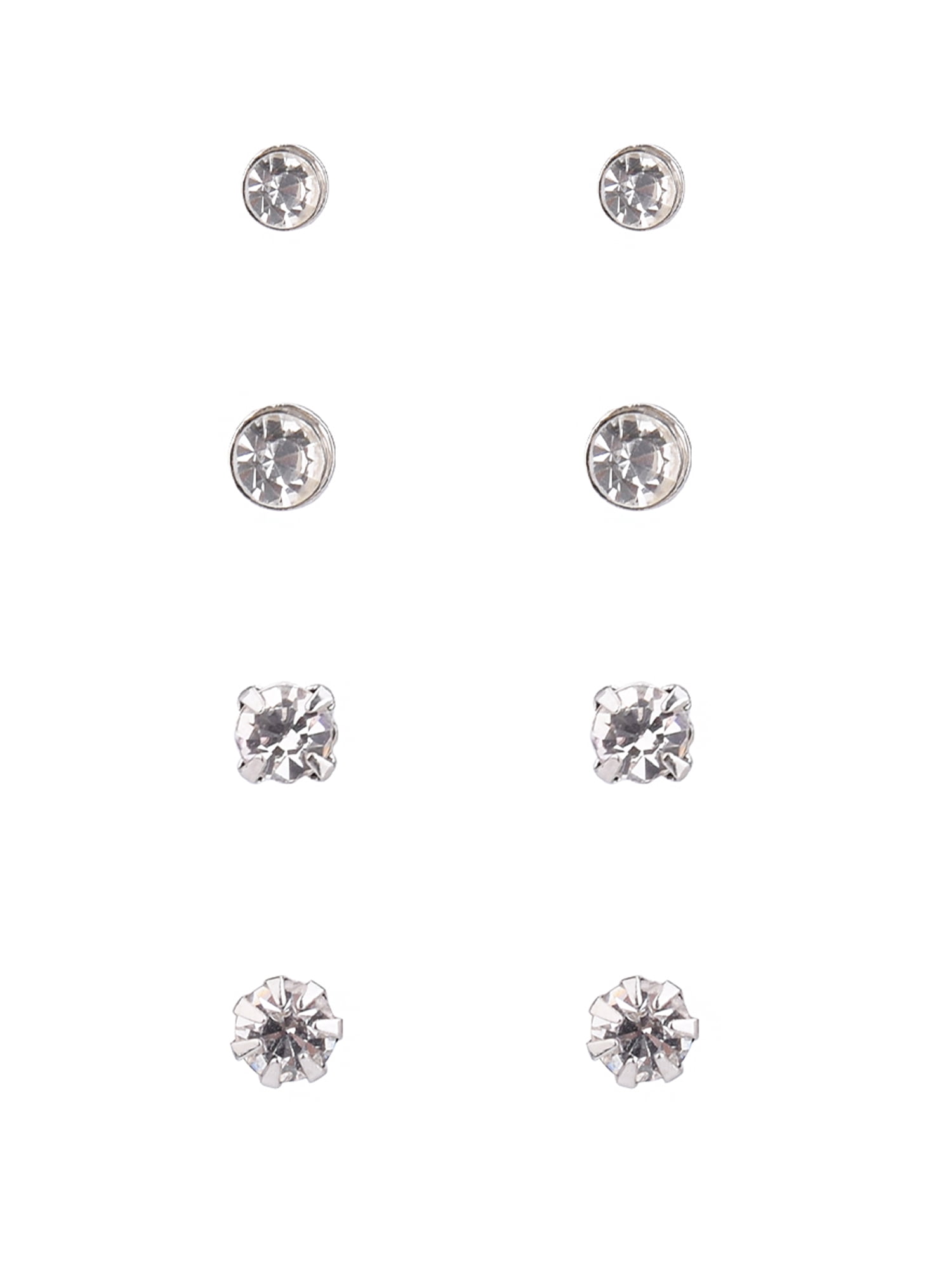 Time and Tru Adult Women's 9 Pair Silver Tone Crystal Stud Metal Earrings Set - Image 3
