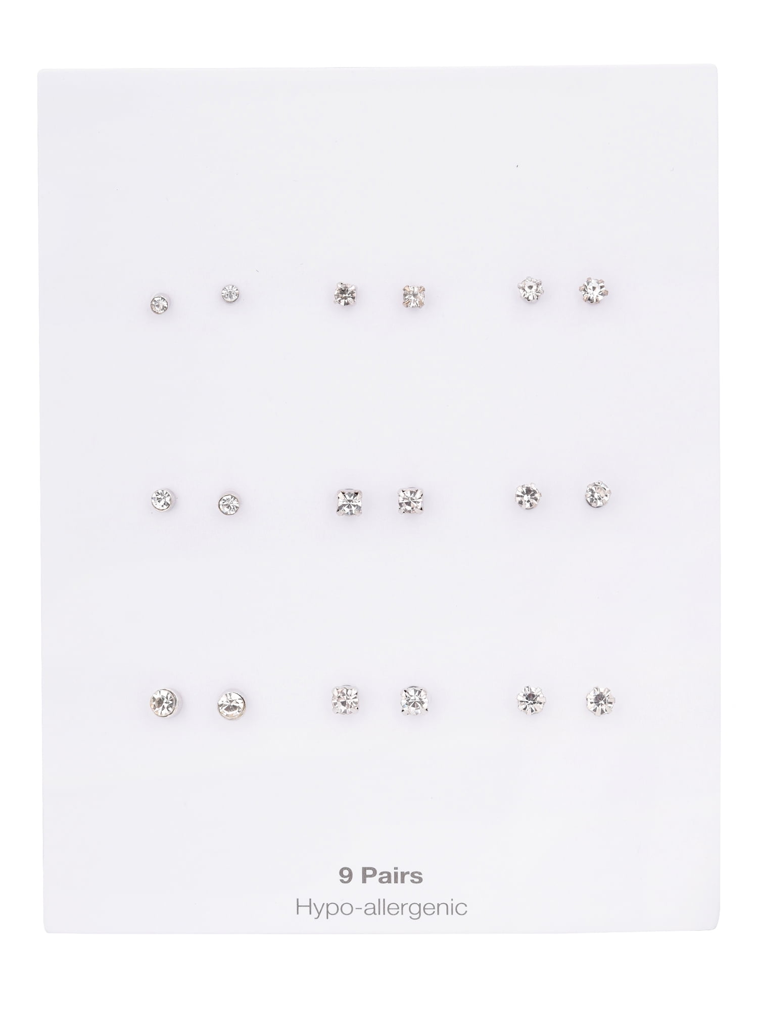 Time and Tru Adult Women's 9 Pair Silver Tone Crystal Stud Metal Earrings Set - Image 2