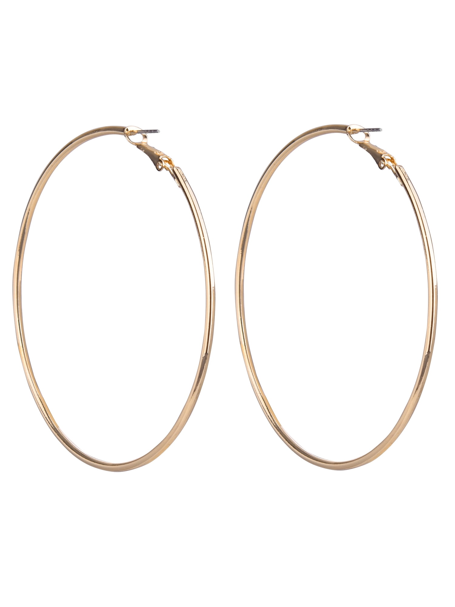 Time and Tru Adult Women's Gold Tone Clutchless Large Metal Hoop Earring - Image 3
