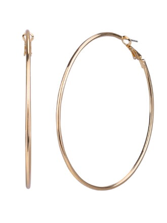 Time and Tru Adult Women's Gold Tone Clutchless Large Metal Hoop Earring