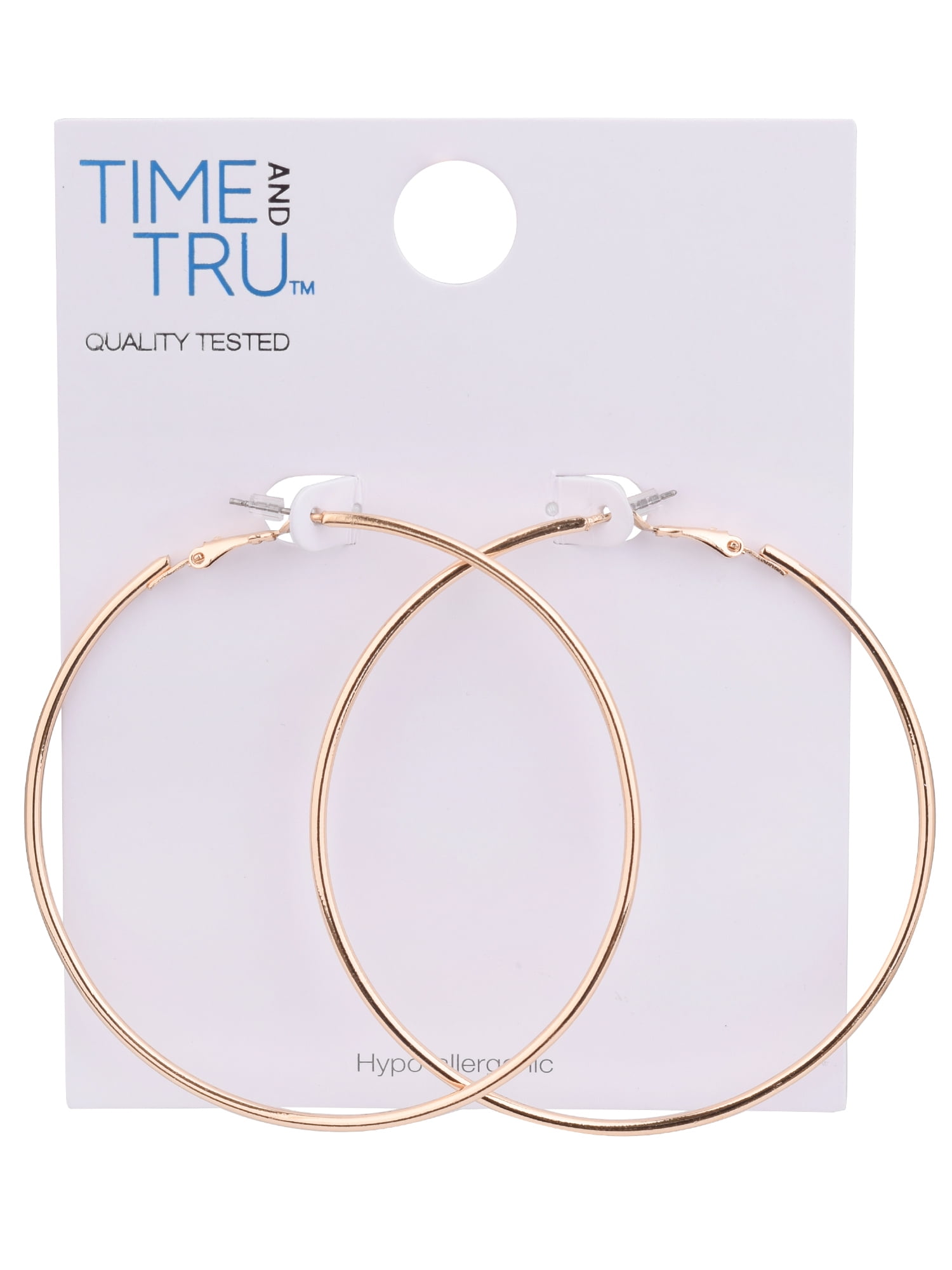 Time and Tru Adult Women's Gold Tone Clutchless Large Metal Hoop Earring - Image 2