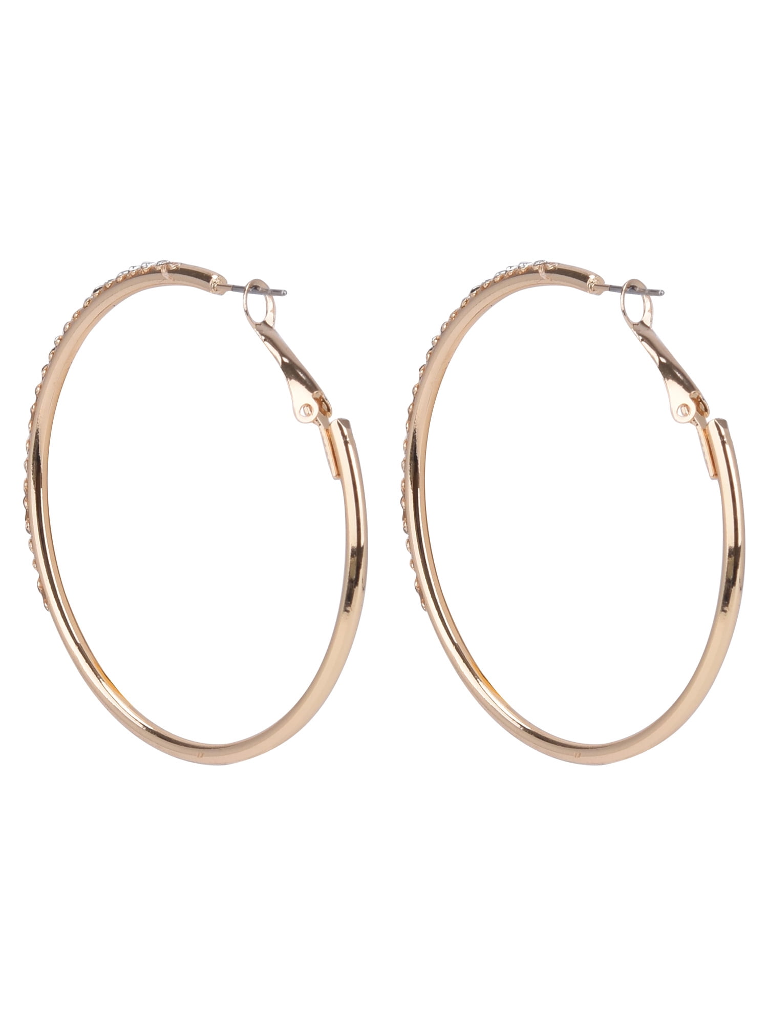 Time and Tru Adult Women's Gold Tone Crystal Hoop Metal Earring - Image 5