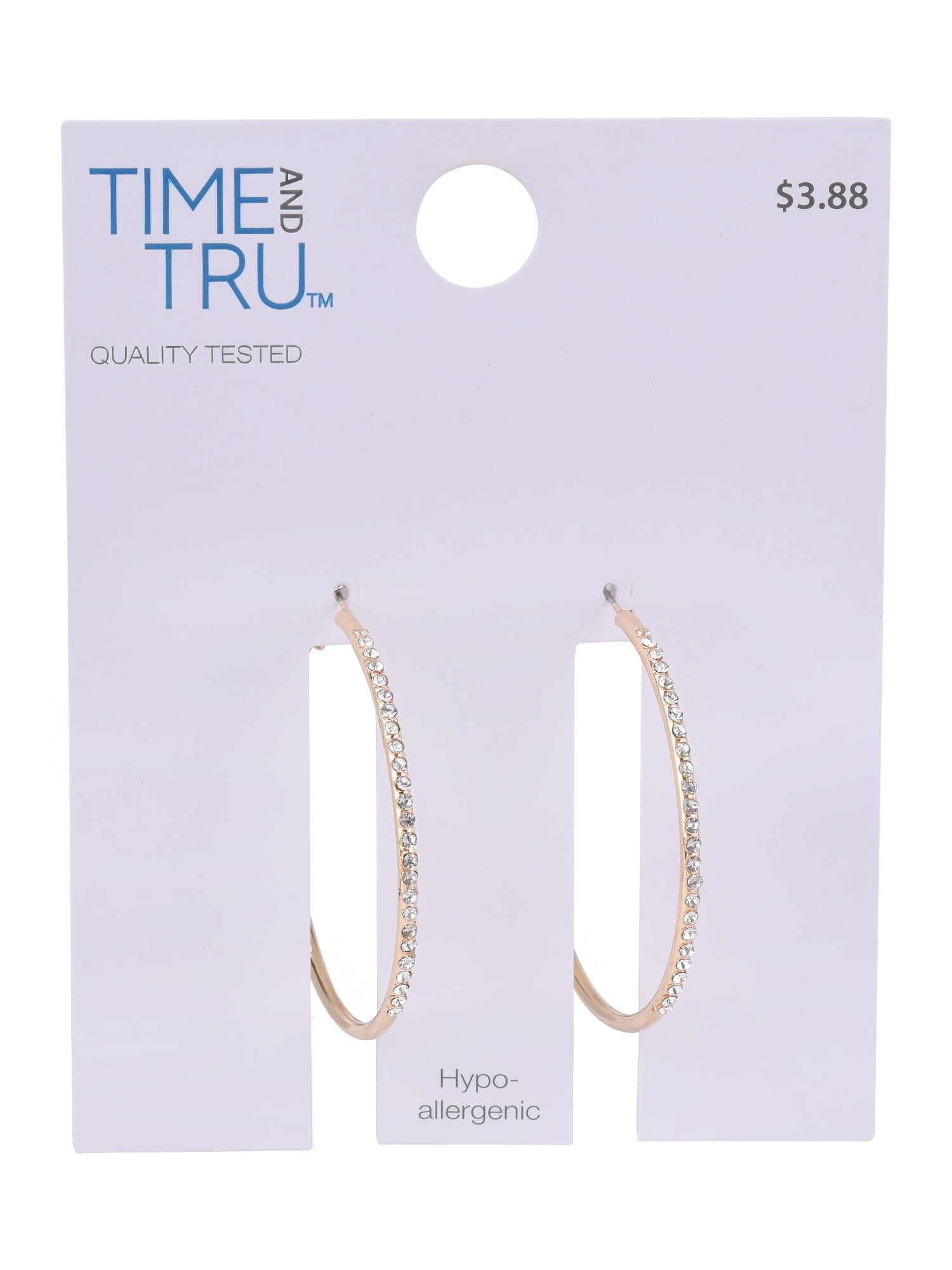Time and Tru Adult Women's Gold Tone Crystal Hoop Metal Earring - Image 4