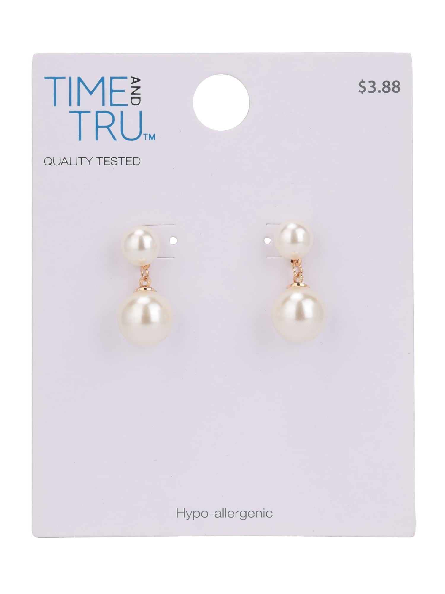 Time and Tru Adult Women's Gold Tone Faux Pearl Drop Metal Earring - Image 5