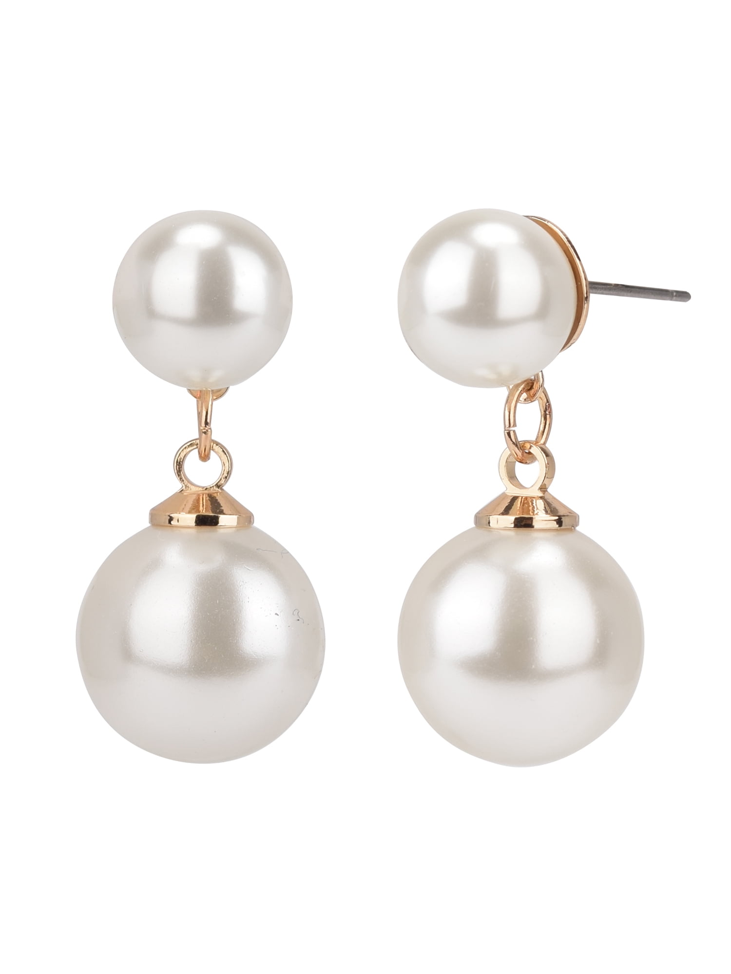Time and Tru Adult Women's Gold Tone Faux Pearl Drop Metal Earring